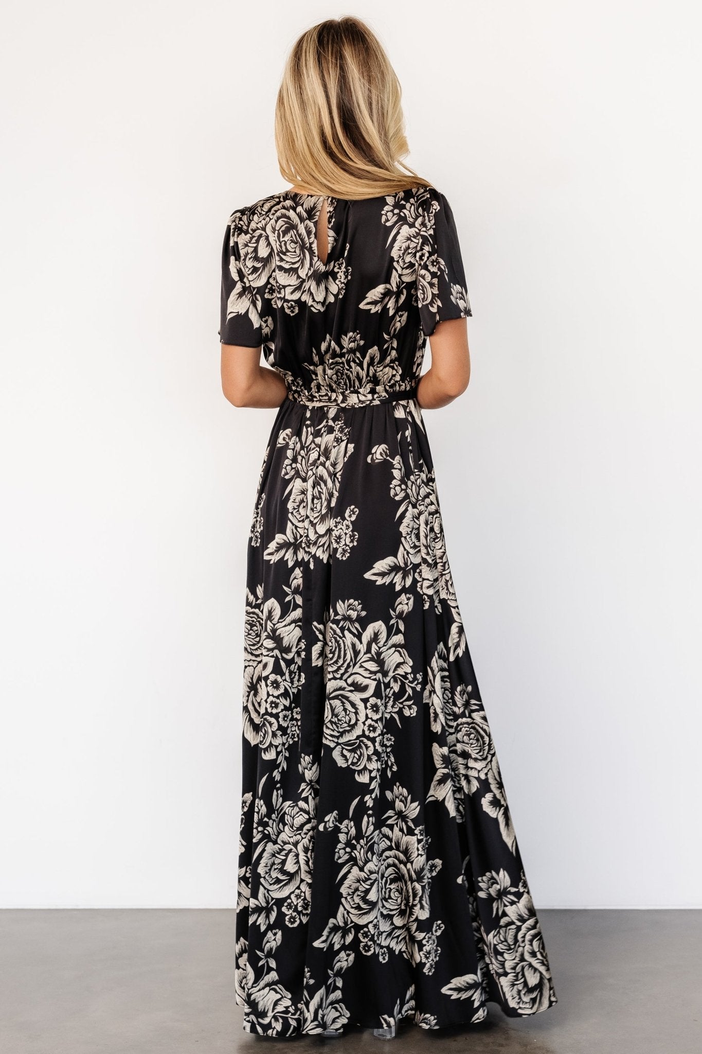 Agnes Satin Maxi Dress | Black + Cream Floral Free Shipping Popular