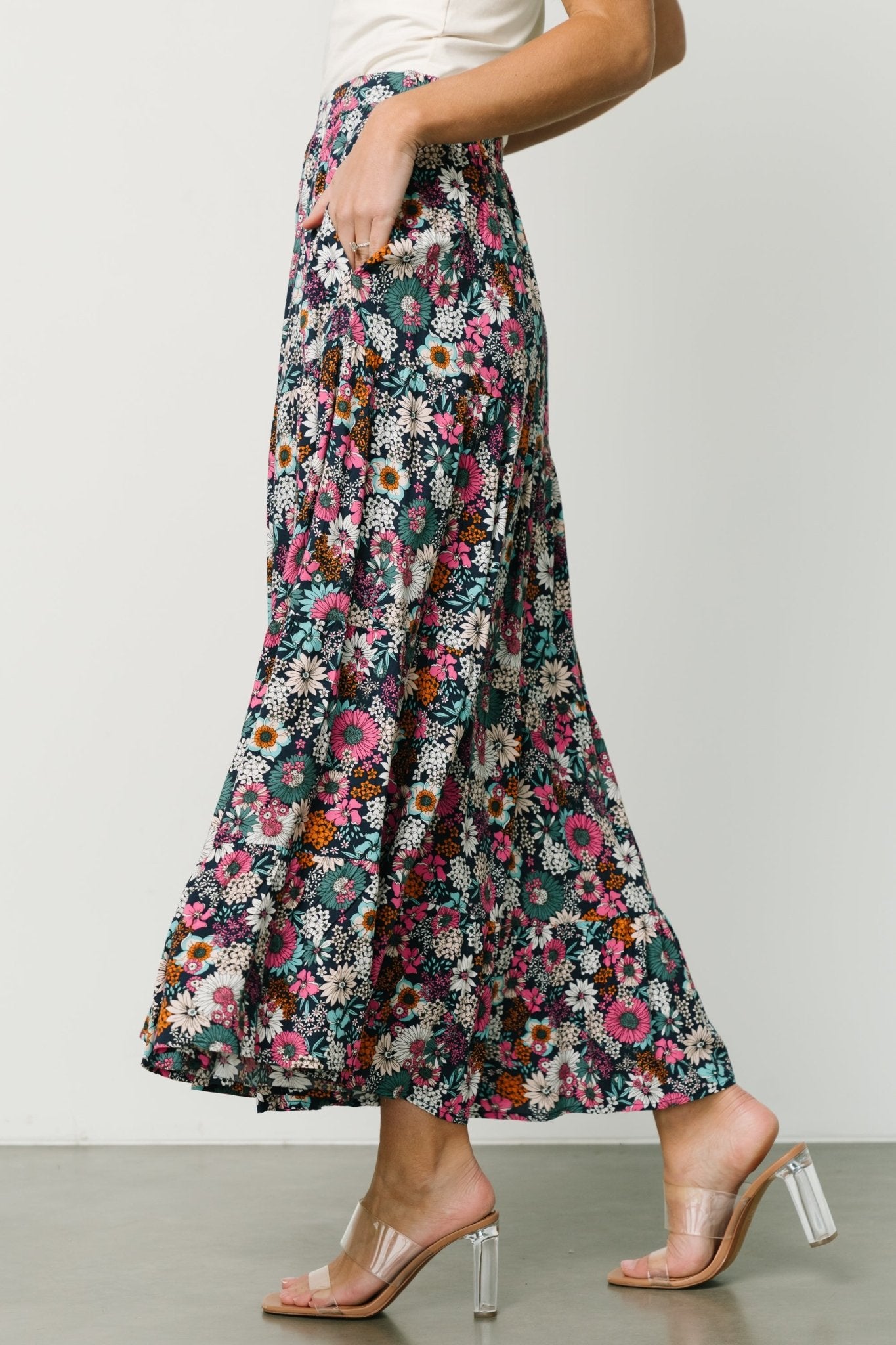 Reilly Maxi Skirt | Navy Flower Print Cheap Sale 2025 Unisex