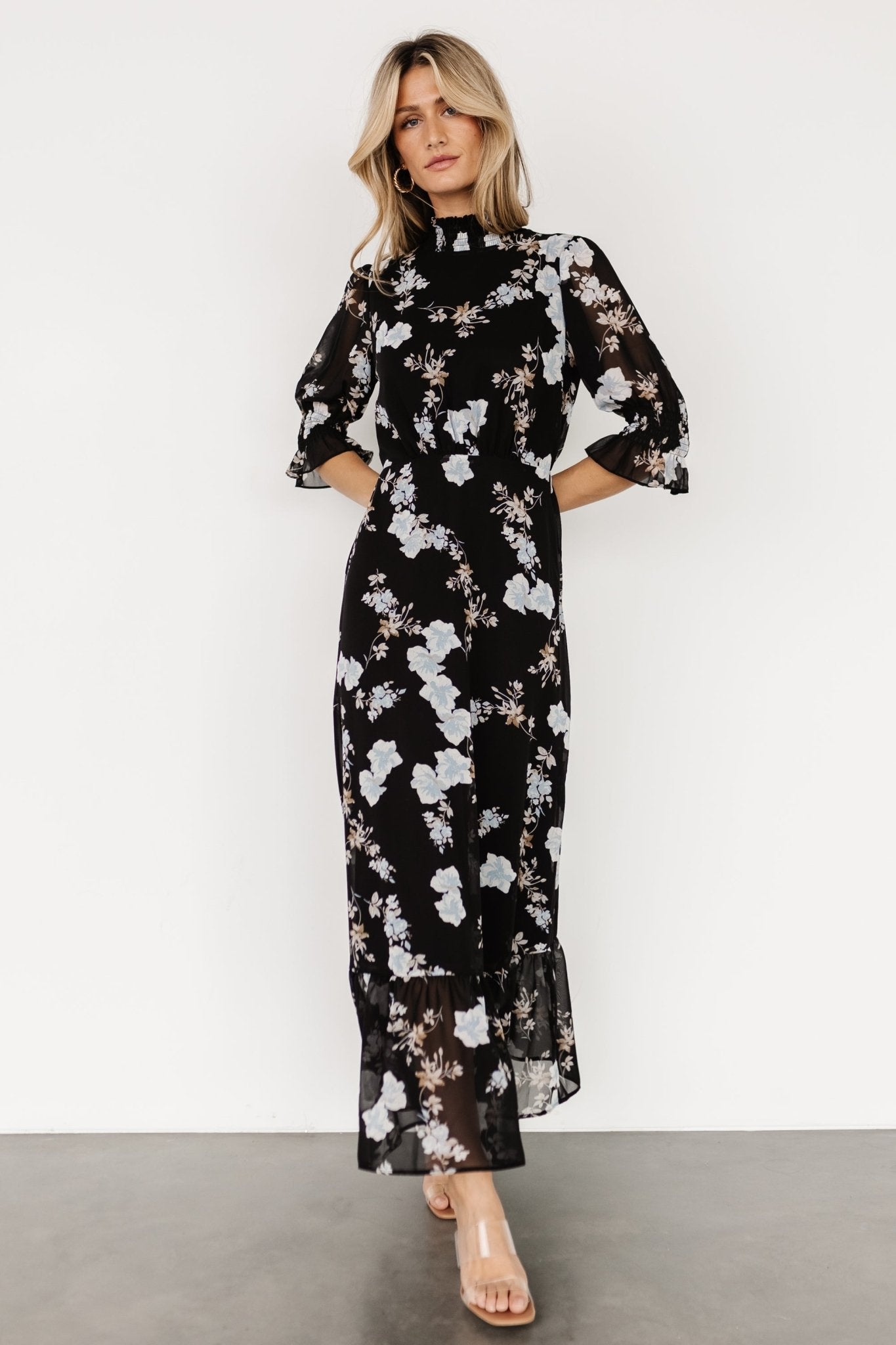 Marie Mock Neck Maxi Dress | Black Floral Cheap Professional