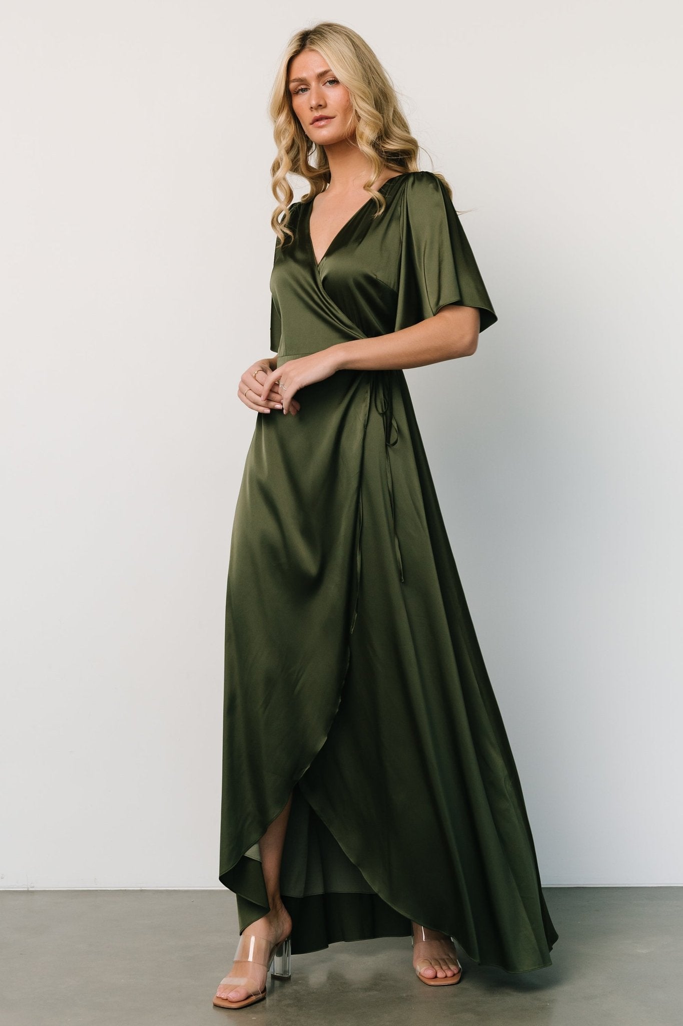 Vara Satin Maxi Wrap Dress | Juniper Green Clearance Fast Delivery