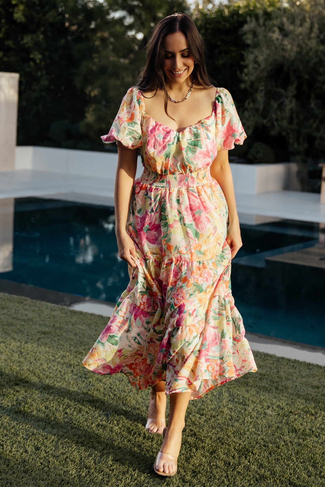 Denzel Puff Sleeve Midi Dress | Multi Floral Clearance Best