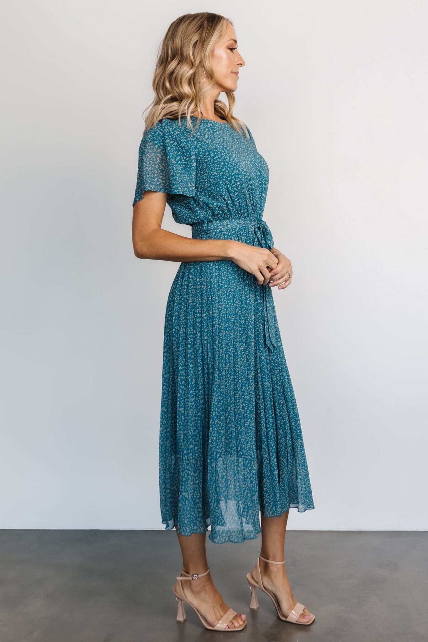 Prim Pleated Dress | Persian Blue Print Discount Best Pices