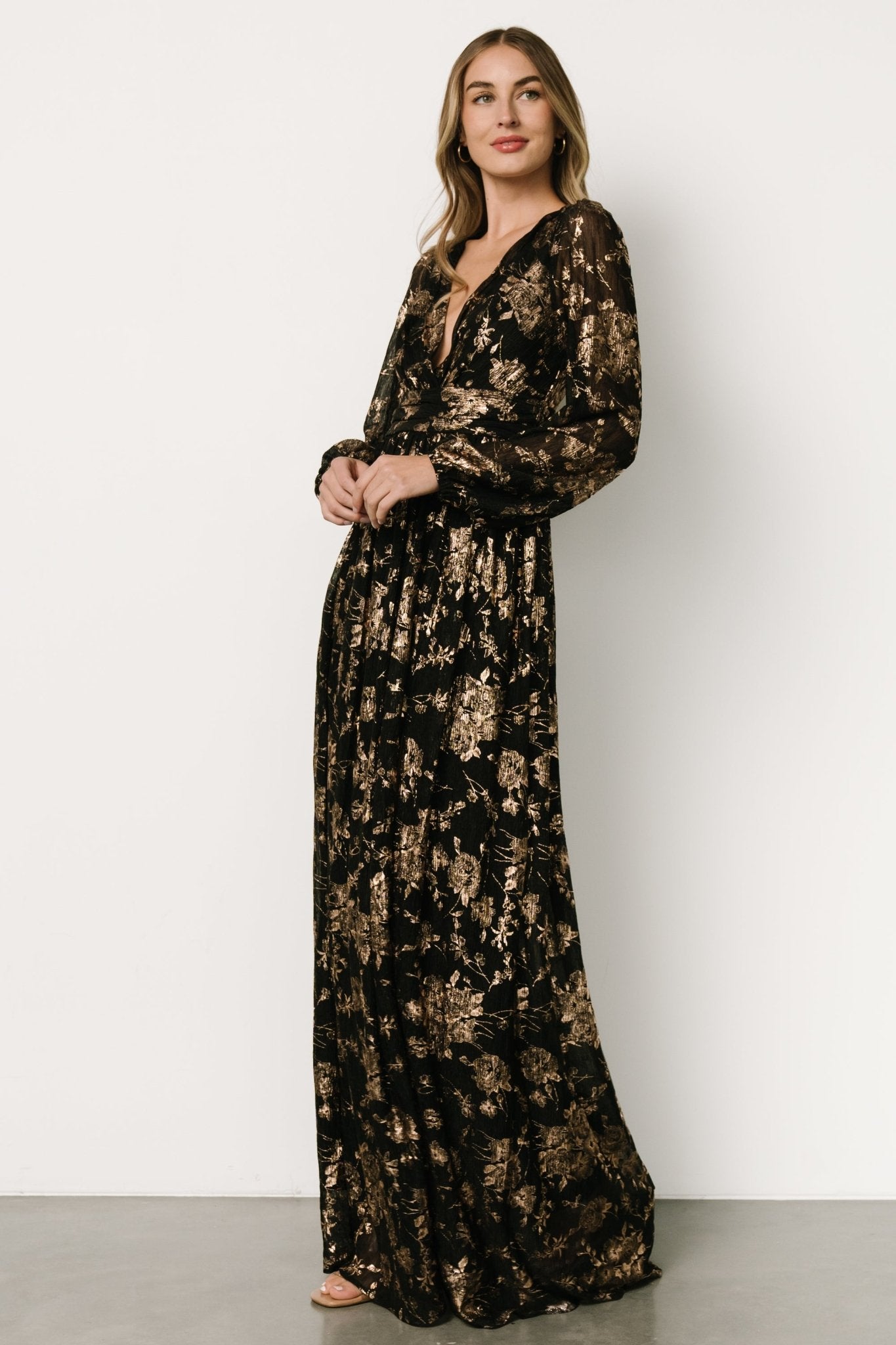 Charlene Maxi Dress | Black + Gold Clearance Manchester