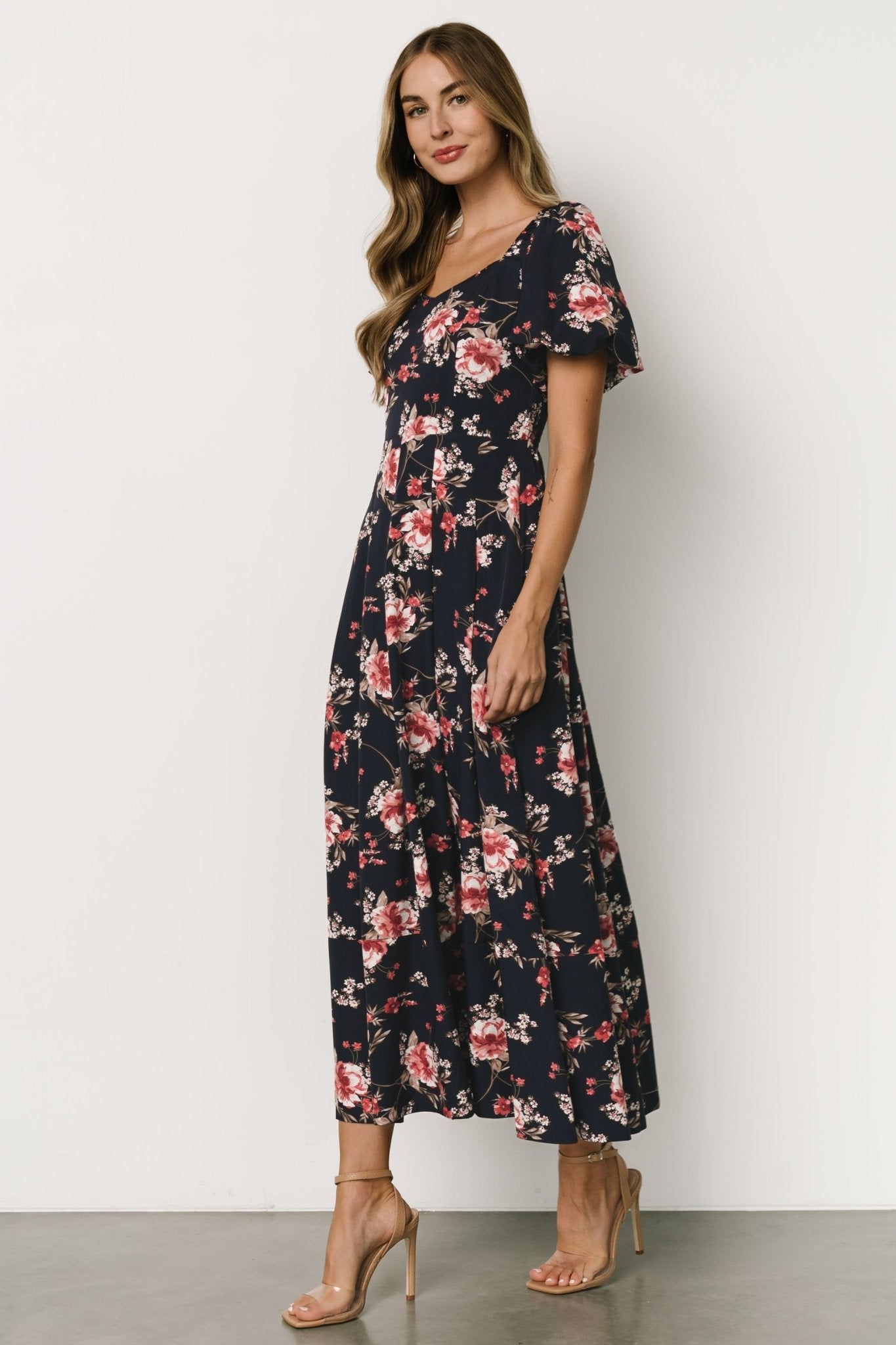 Greta Pleated Maxi Dress | Navy + Pink Floral Sale Purchase