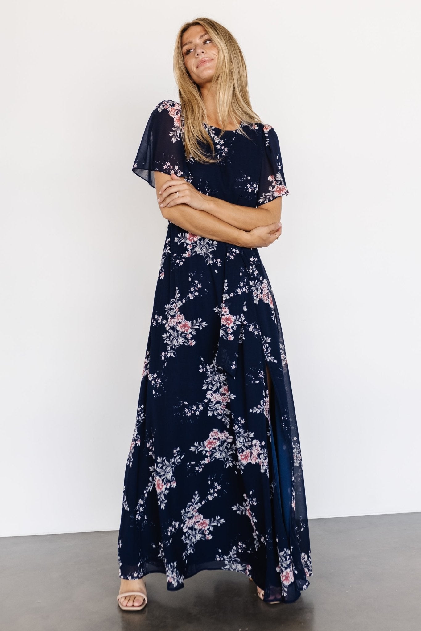 Naomi Short Sleeve Maxi Dress | Navy Floral Cheap Shop