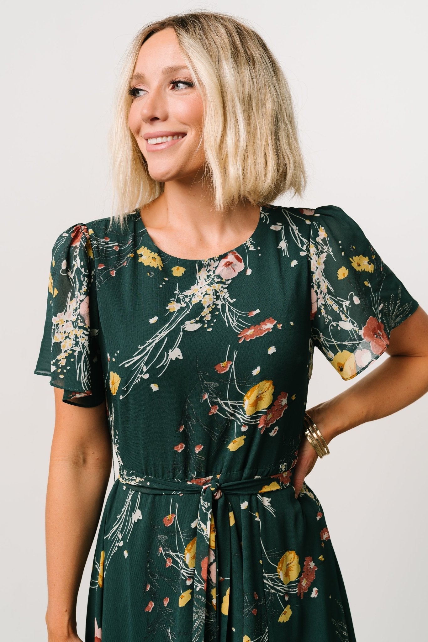 Naomi Short Sleeve Maxi Dress | Dark Green Floral Best Sale For Sale