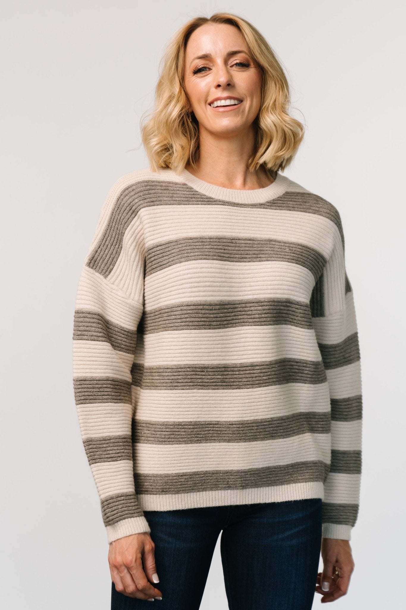 Ellington Knit Sweater | Cream + Gray Outlet Low Pice