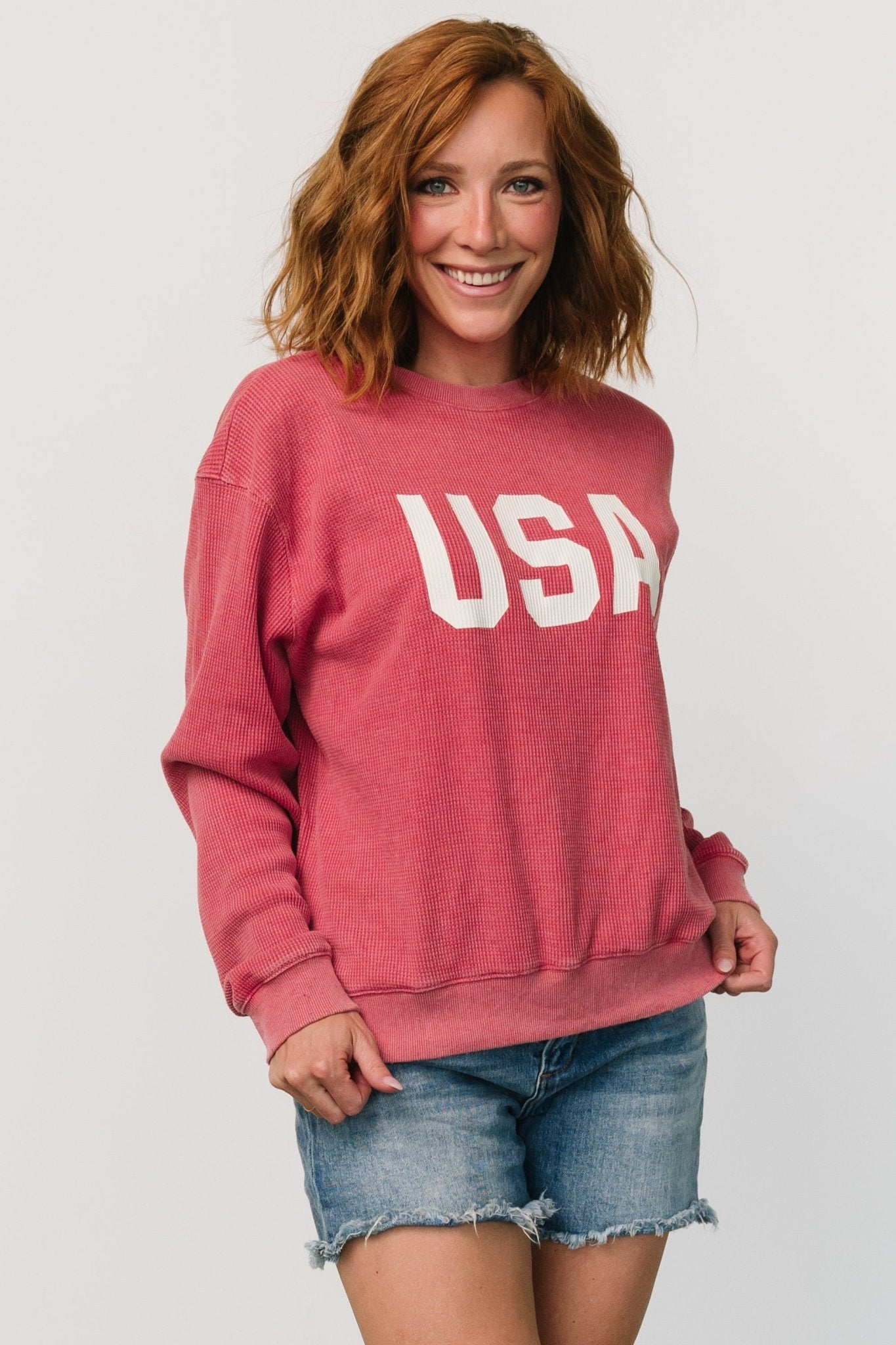 USA Sweater Top | Washed Red Visit