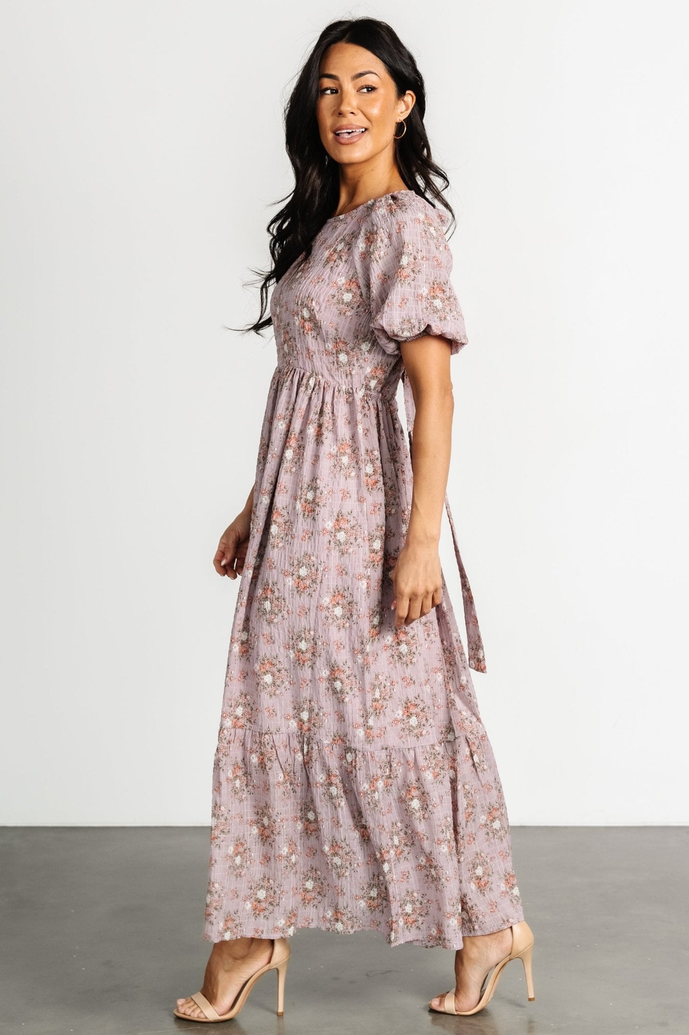 Lucinda Back Tie Dress | Lilac Floral View Cheap Pice