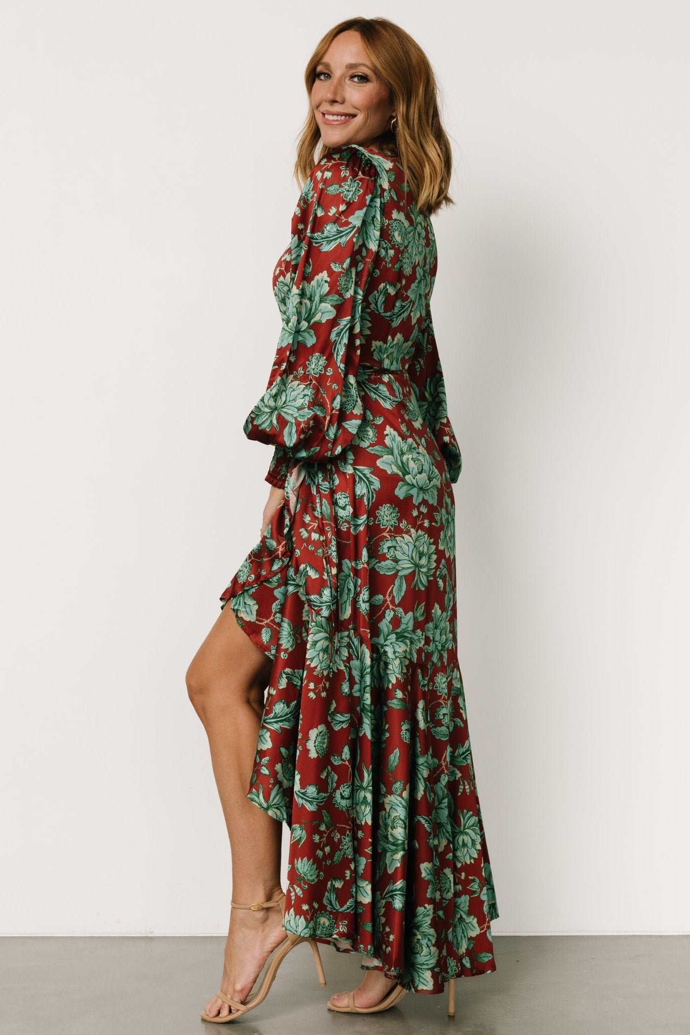 Lavinia Ruffle Maxi Dress | Rust + Green Floral Sale Fake