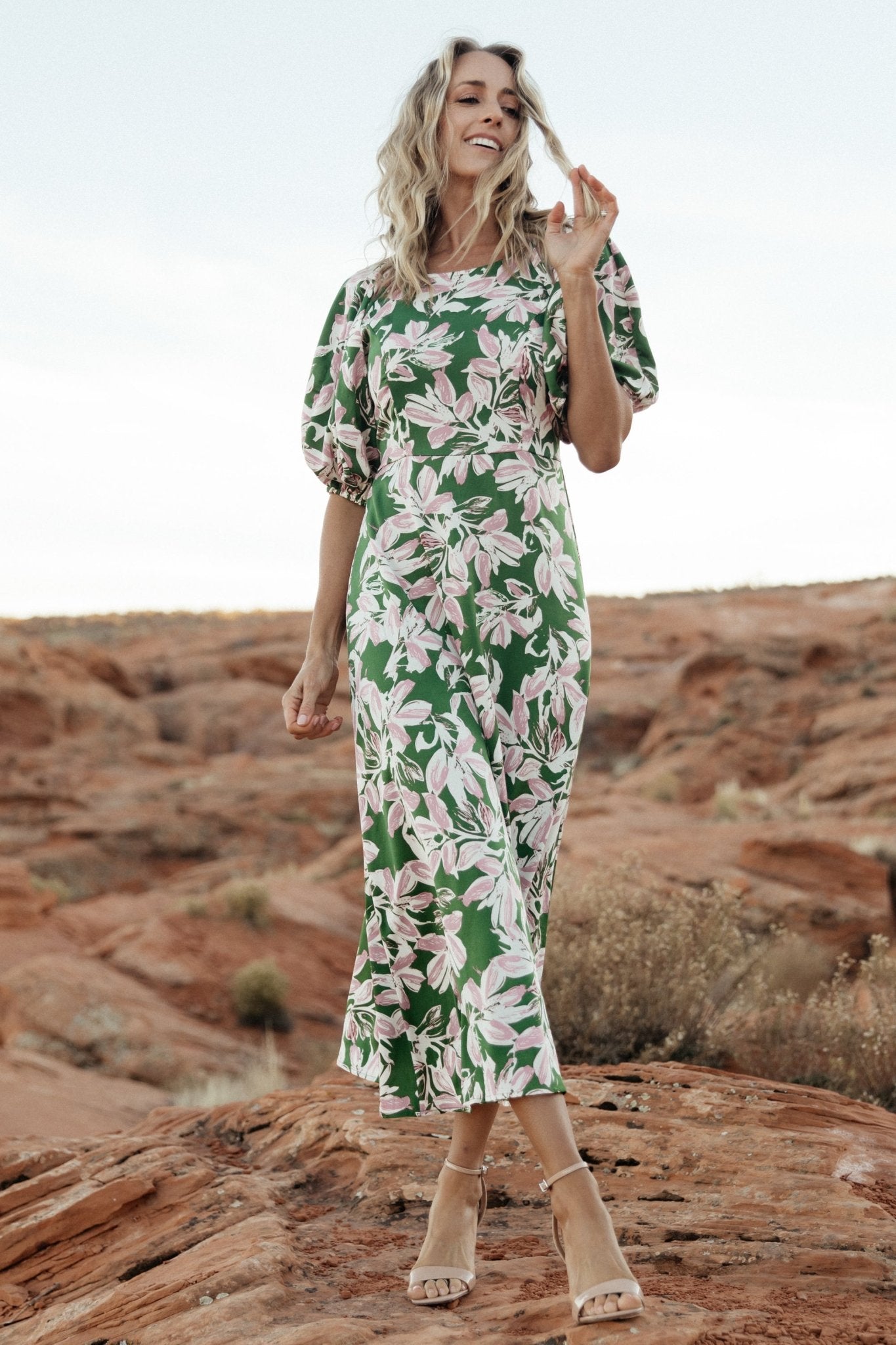 Tucson Midi Dress | Green + Pink Original Cheap Pice