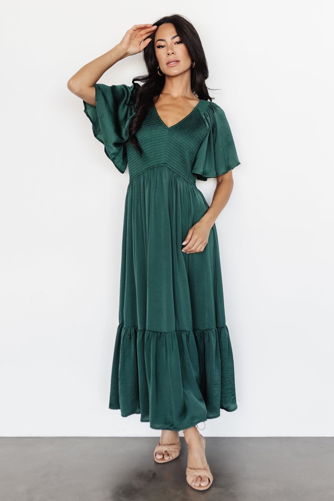 Lovell Smocked Midi Dress | Emerald Cheap Affordable