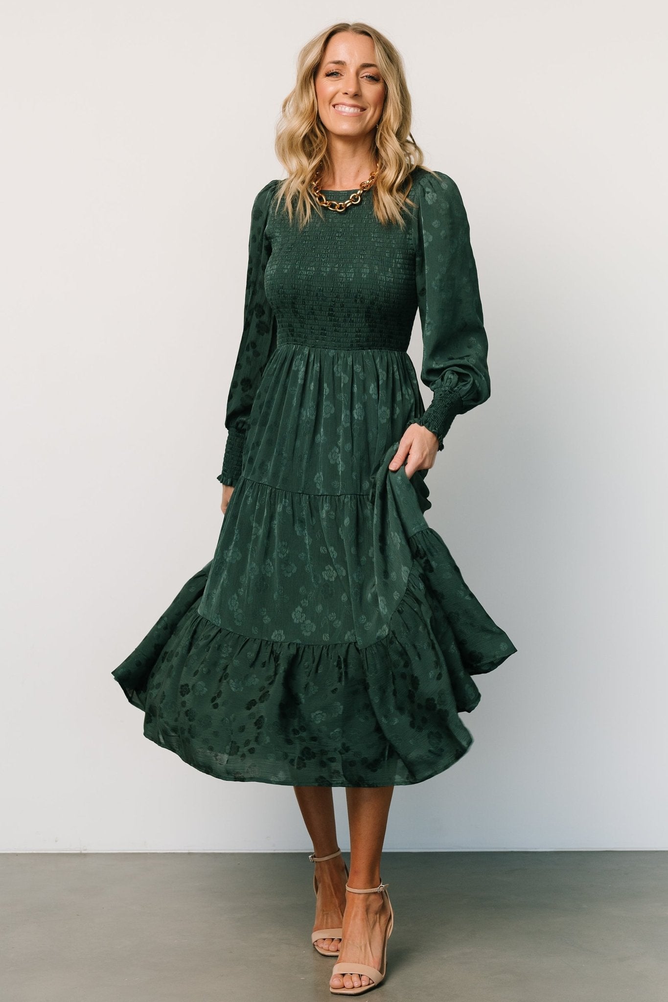 Stockholm Smocked Dress | Dark Green Free Shipping 2025 Unisex