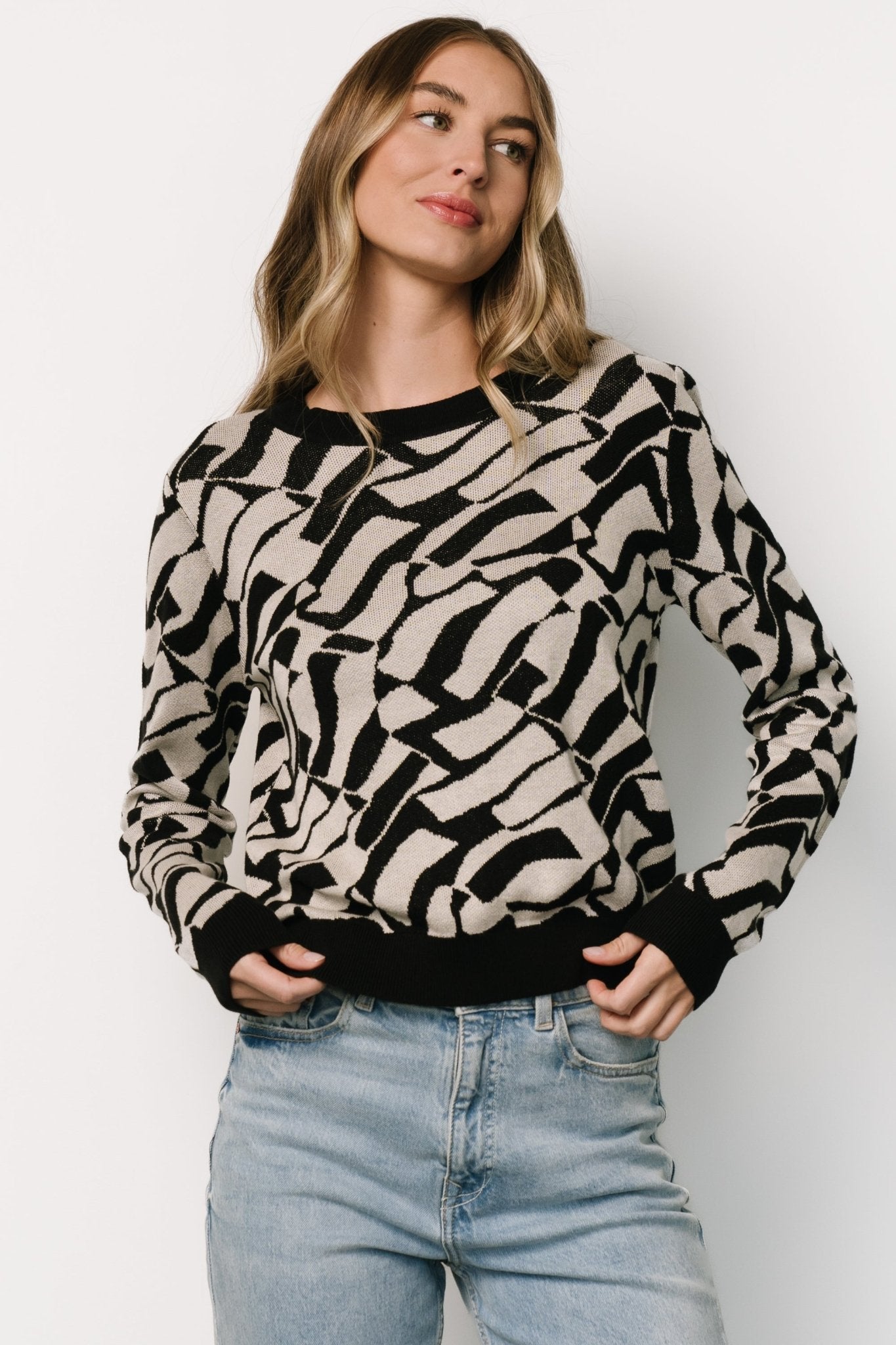 Petra Knit Sweater Top | Black + Ivory Newest Cheap Online