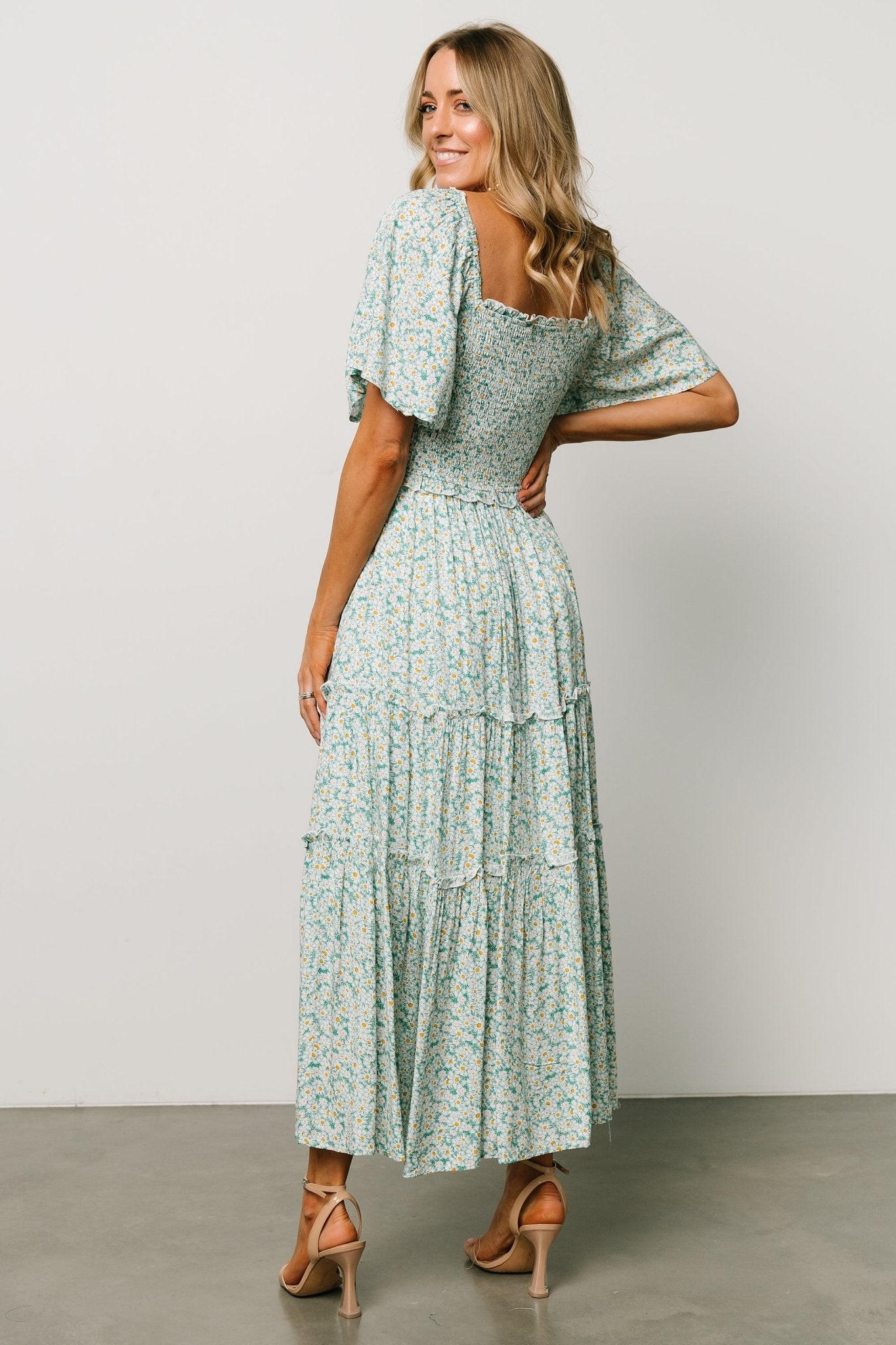 Regina Smocked Maxi Dress | Green Floral With Credit Card Cheap Pice