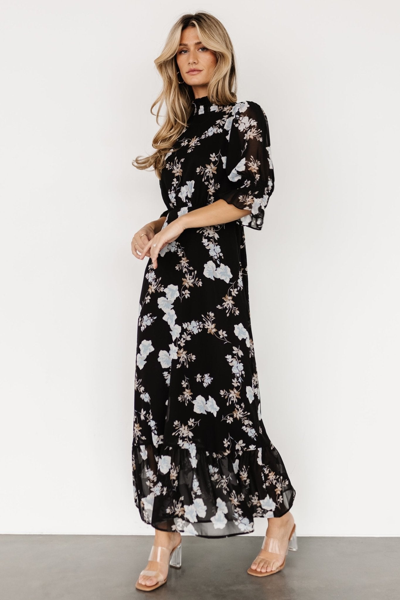 Marie Mock Neck Maxi Dress | Black Floral Cheap Professional