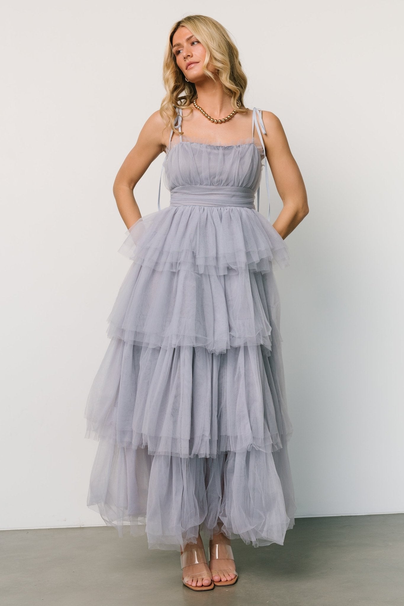 Alora Tulle Tiered Maxi Dress | Dusty Slate Sale Manchester Great Sale