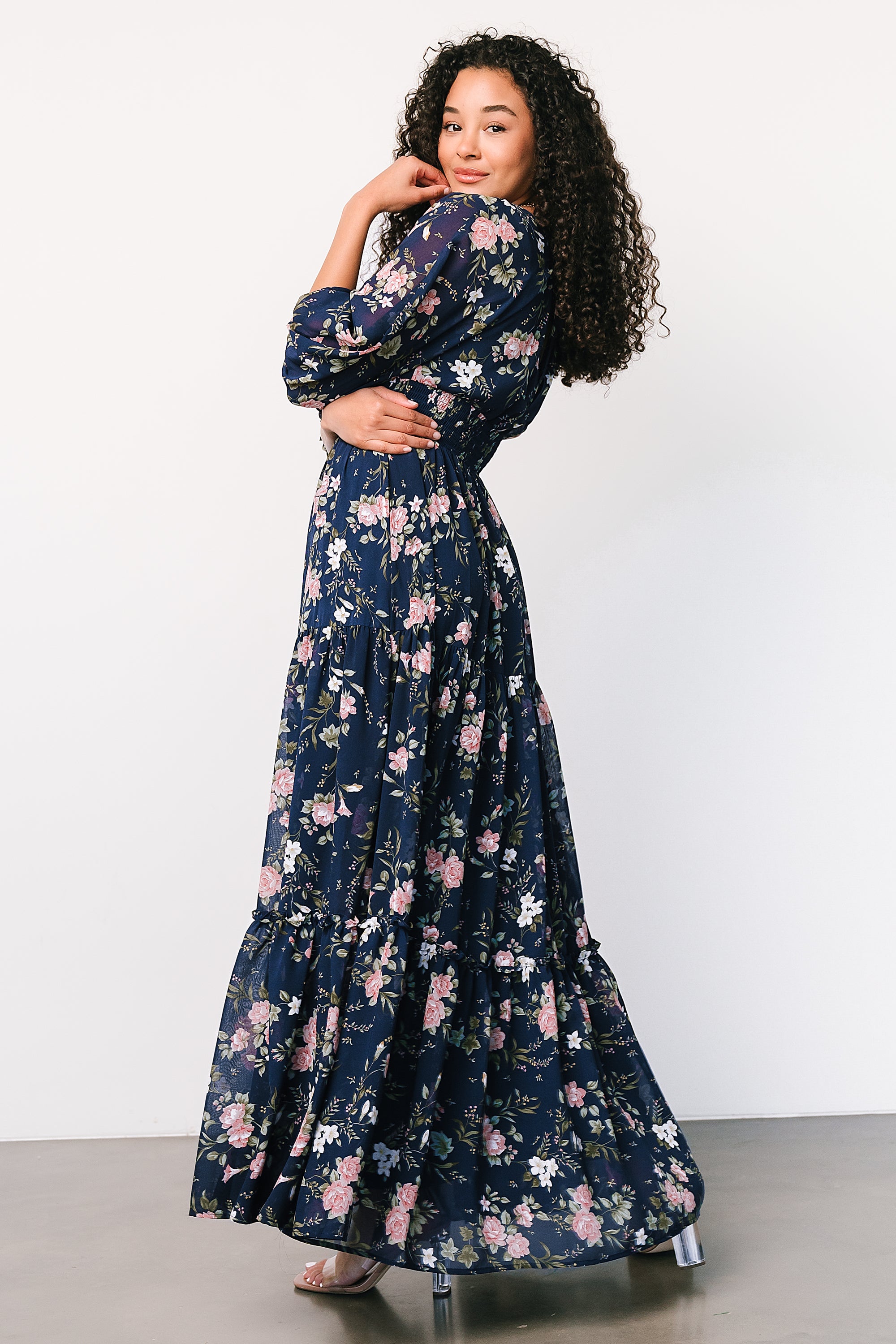 Sawyer Tiered Maxi Dress | Navy + Pink Free Shipping Best Seller