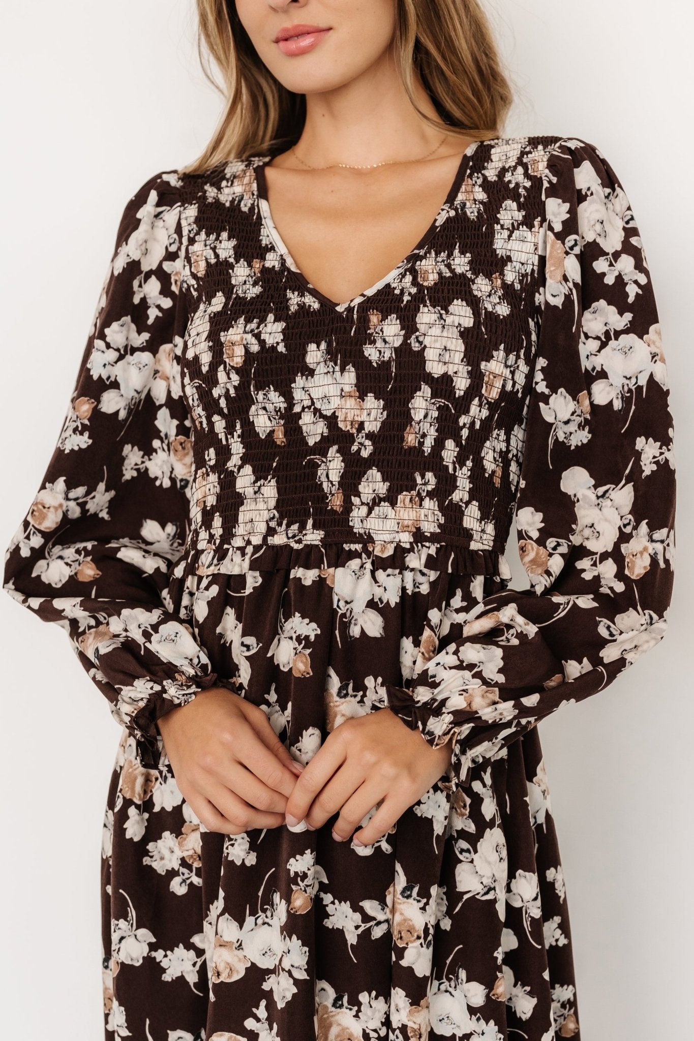 Matilda Smocked Midi Dress | Brown Floral Latest Collections Cheap Pice