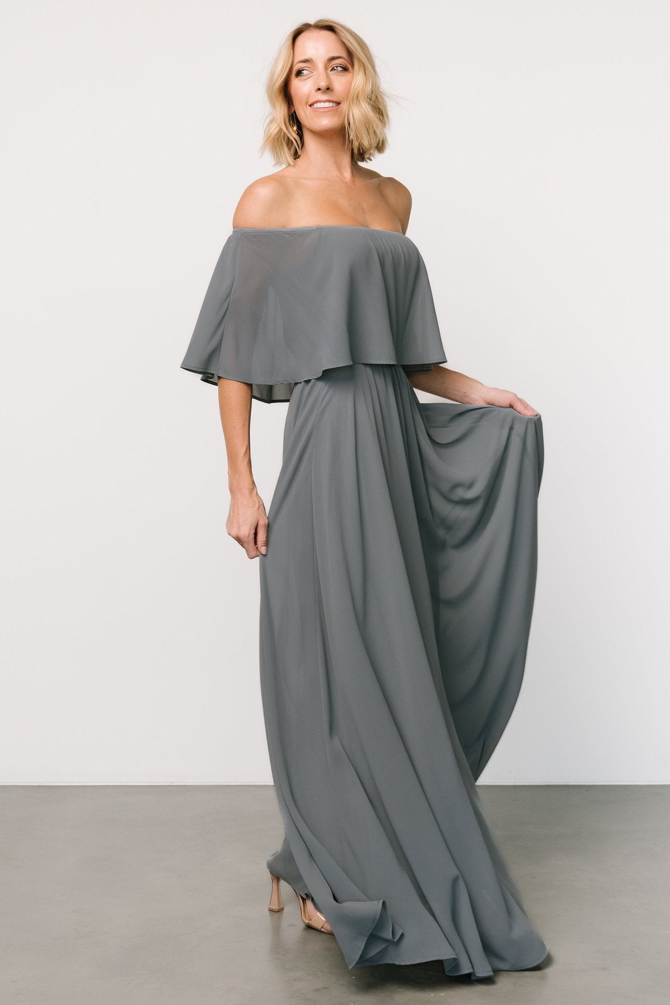 Sonia Off Shoulder Maxi Dress | Dusty Blue Cheap In China