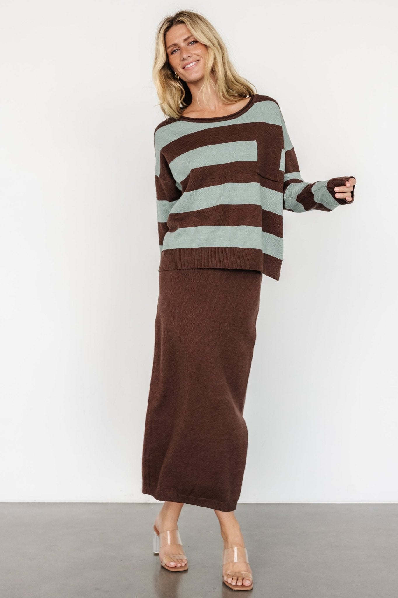 Carlotta Sweater + Skirt Set | Brown + Turquoise Cheap Sale Big Sale