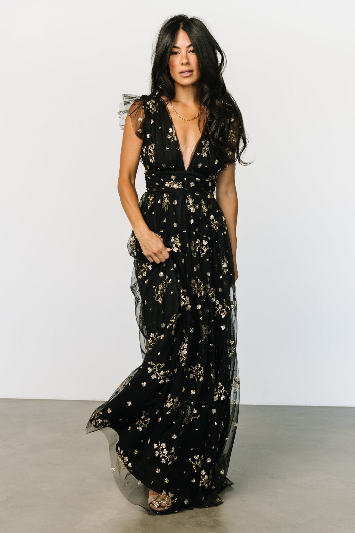 Natalia Floral Embellished Maxi Dress | Black + Gold Order Cheap Online