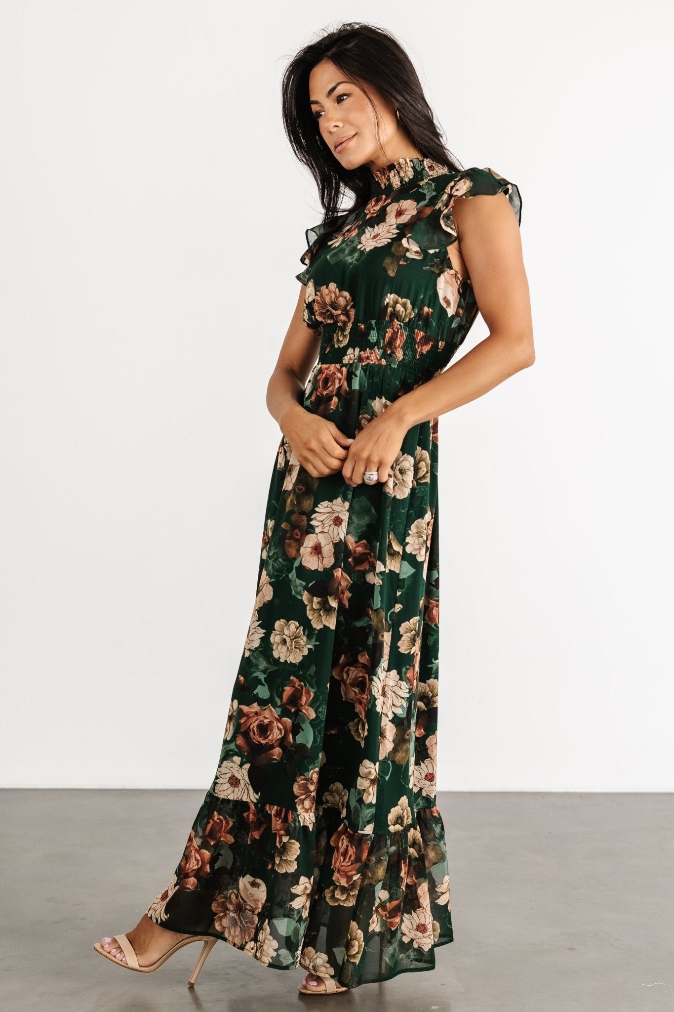 Kearny Ruffle Maxi Dress | Dark Green Floral Discount Order