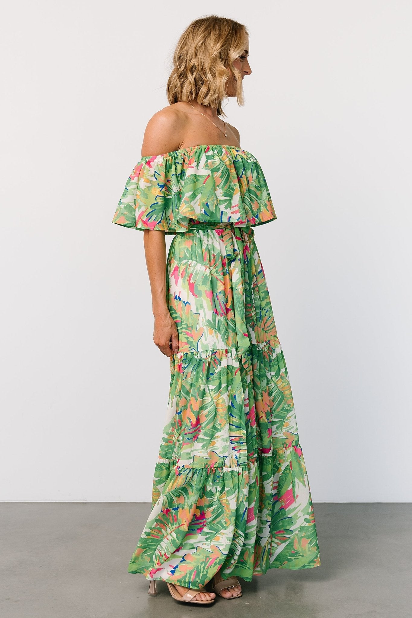 Sonoma Off Shoulder Maxi Dress | Green Multi Cheap Sale Comfortable