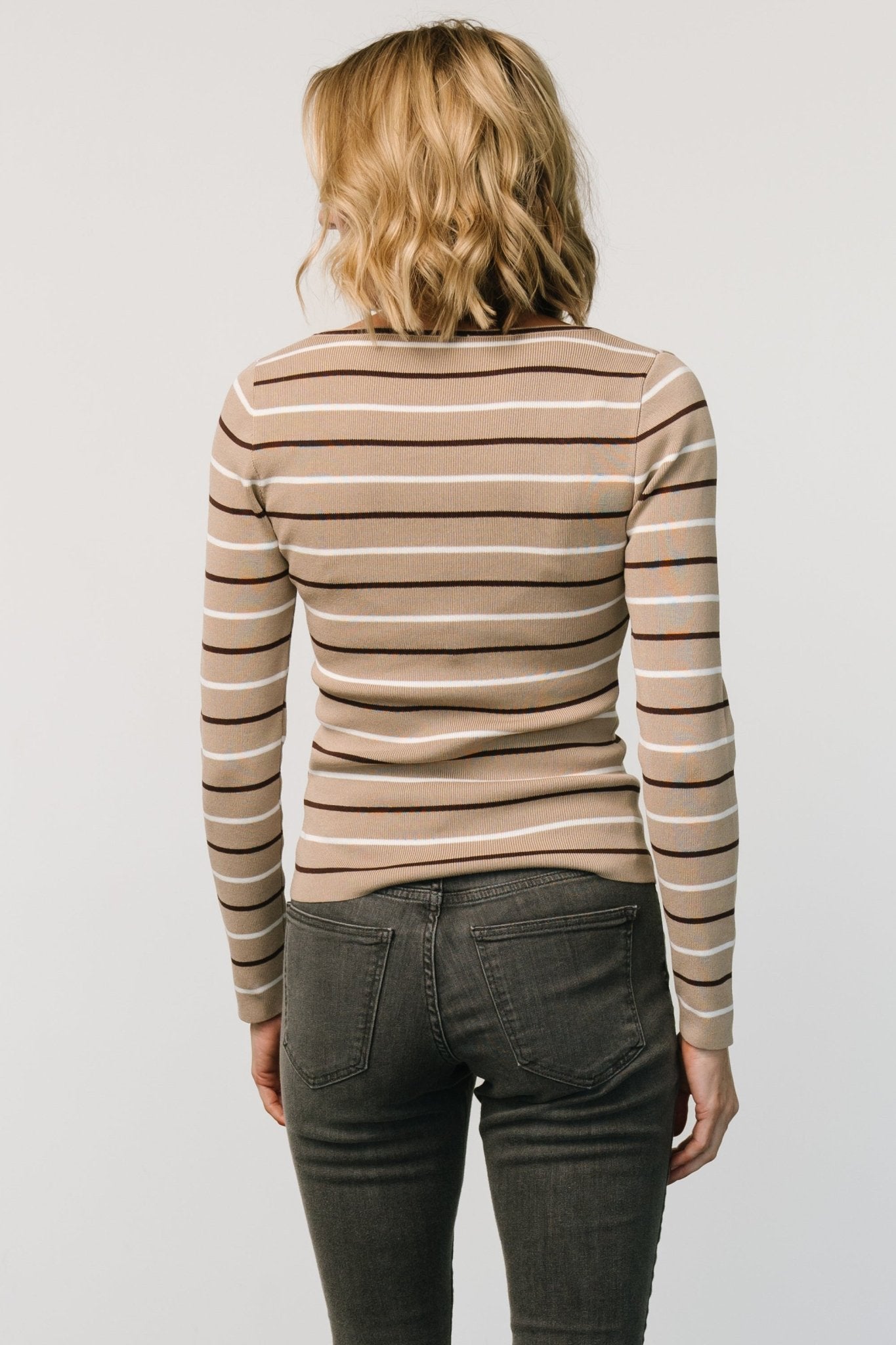 Kaylee Long Sleeve Top | Taupe Stripe Cheap Supply