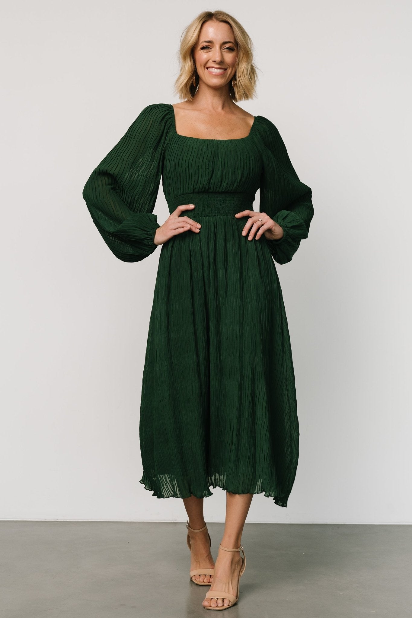 Dalton Pleated Midi Dress | Dark Green Shop For Cheap Pice