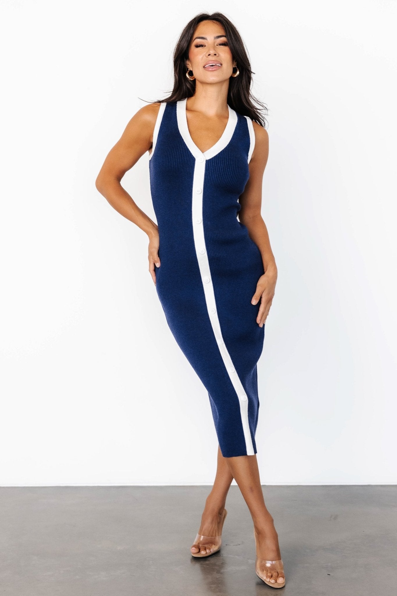 Coley Ribbed Button Dress | Navy + Off White Buy Cheap Tumblr