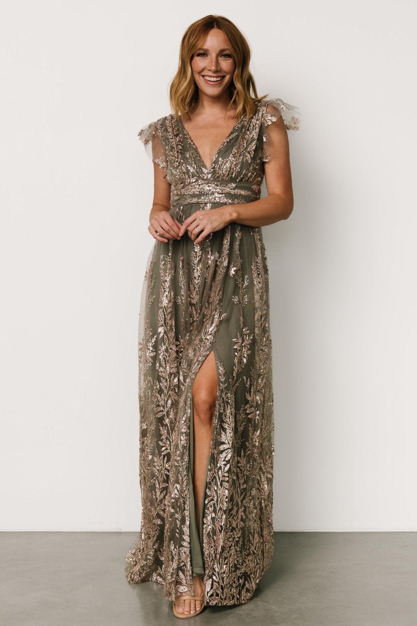 Karina Shimmer Gown | Eucalyptus + Rose Gold Sale With Credit Card