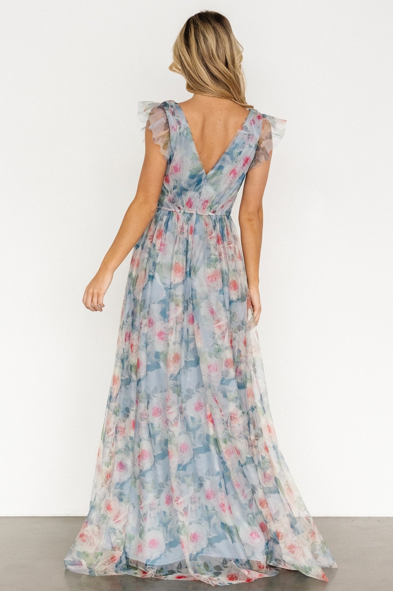 Carmine Maxi Dress | Dusty Blue Floral Free Shipping Fashion Style