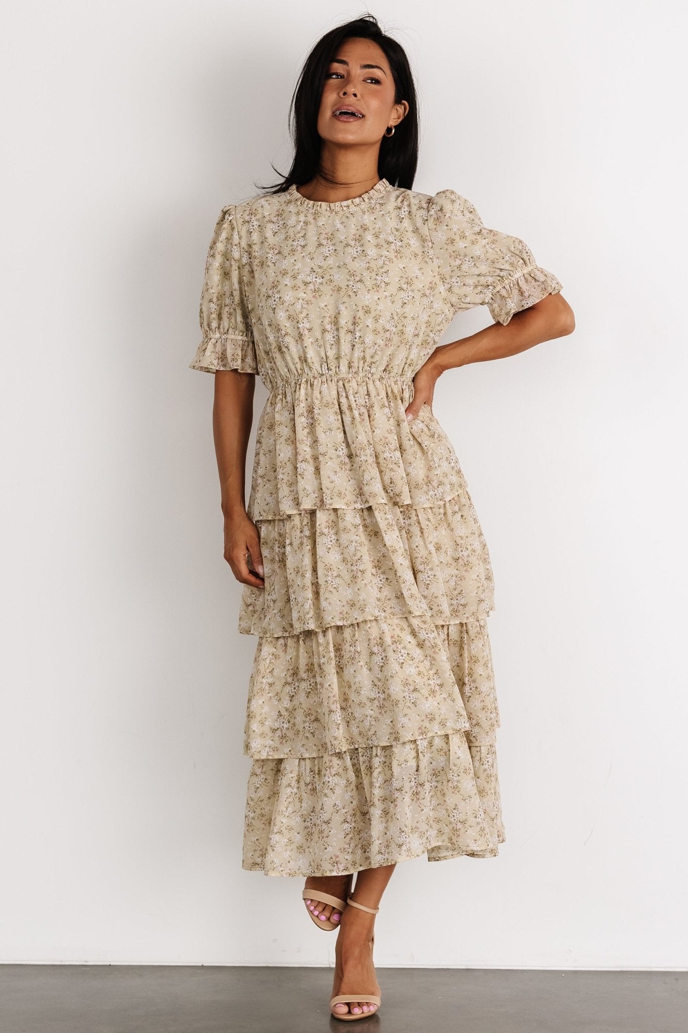 Pia Tiered Midi Dress | Light Sage Floral Outlet Affordable