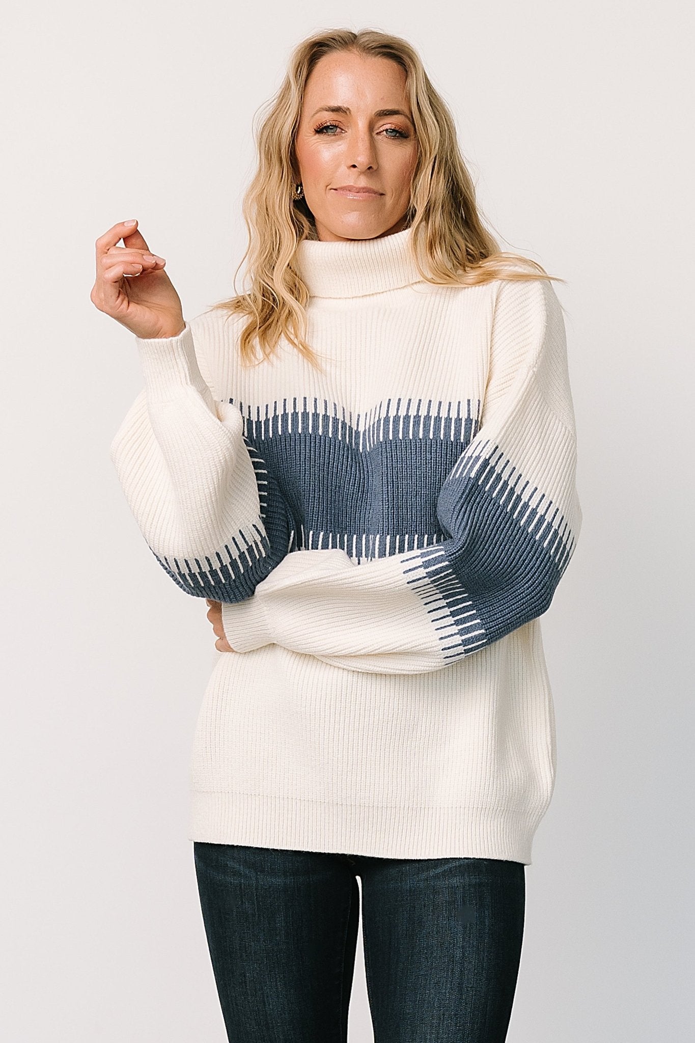 Antonov Turtle Neck Sweater | Blue + Cream Outlet Cheap Online