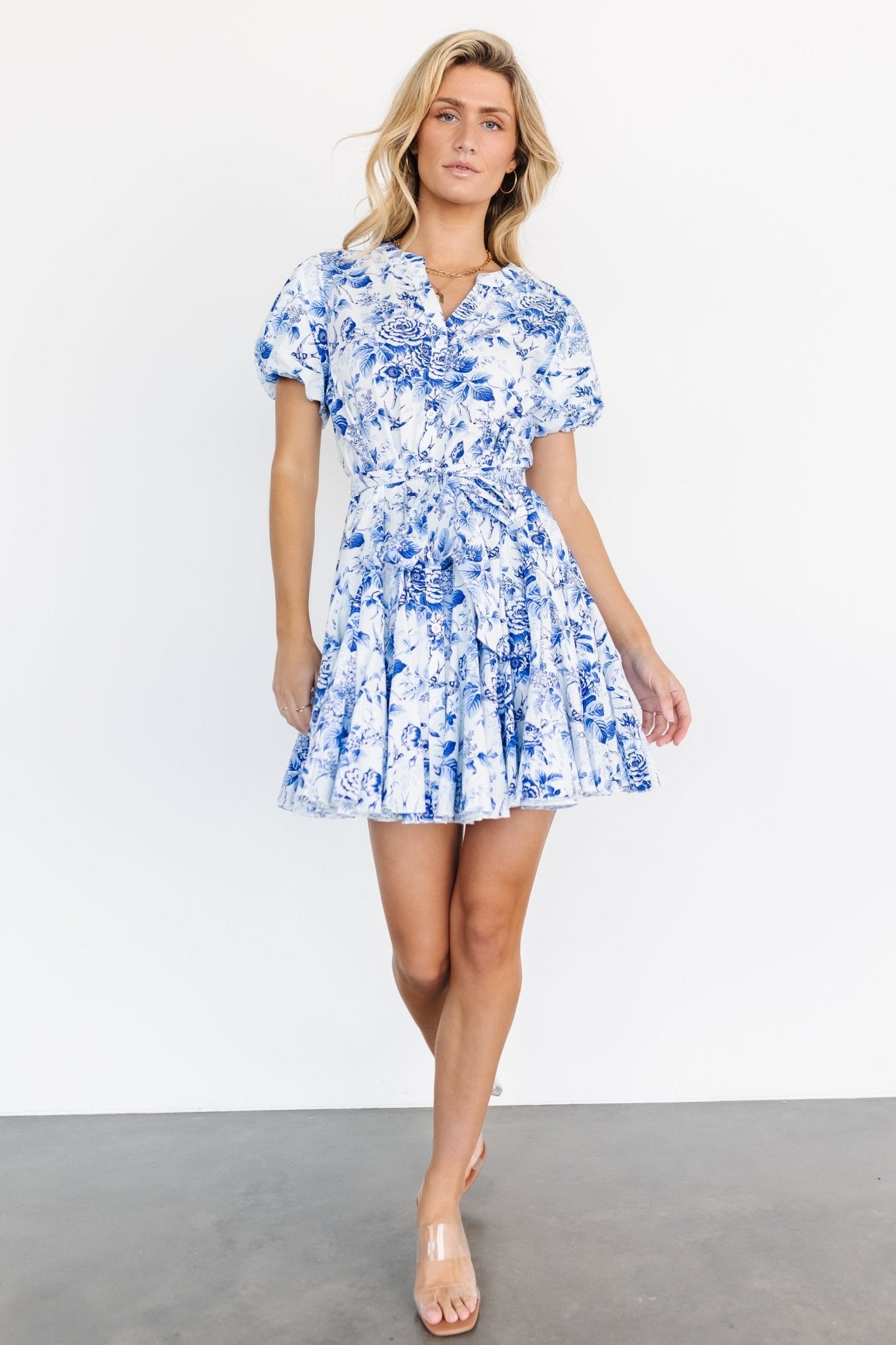 Mikki Mini Dress | White + Blue Clearance Wide Range Of