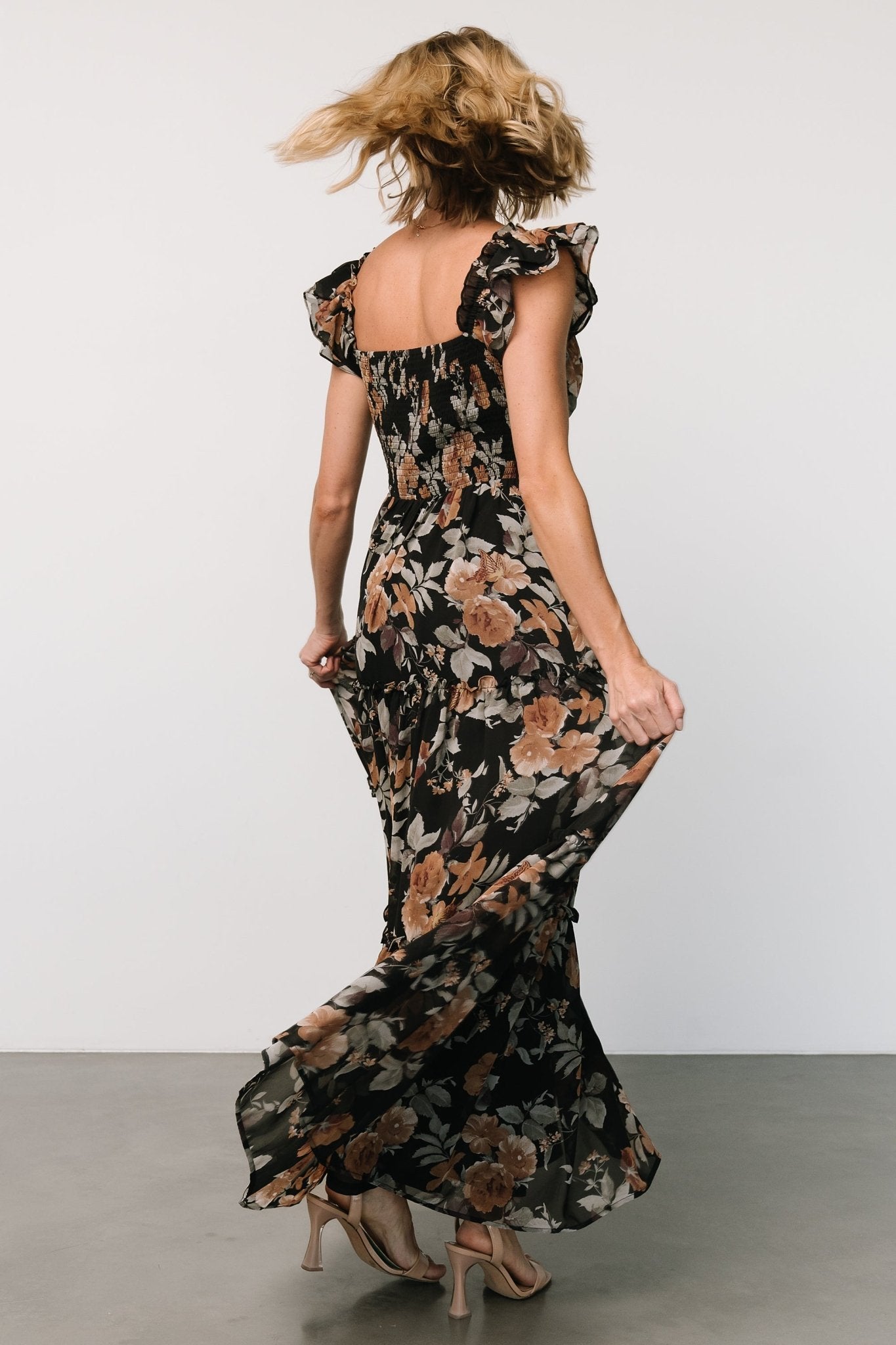 Martina Maxi Dress | Black + Copper Floral Low Pice Fee Shipping