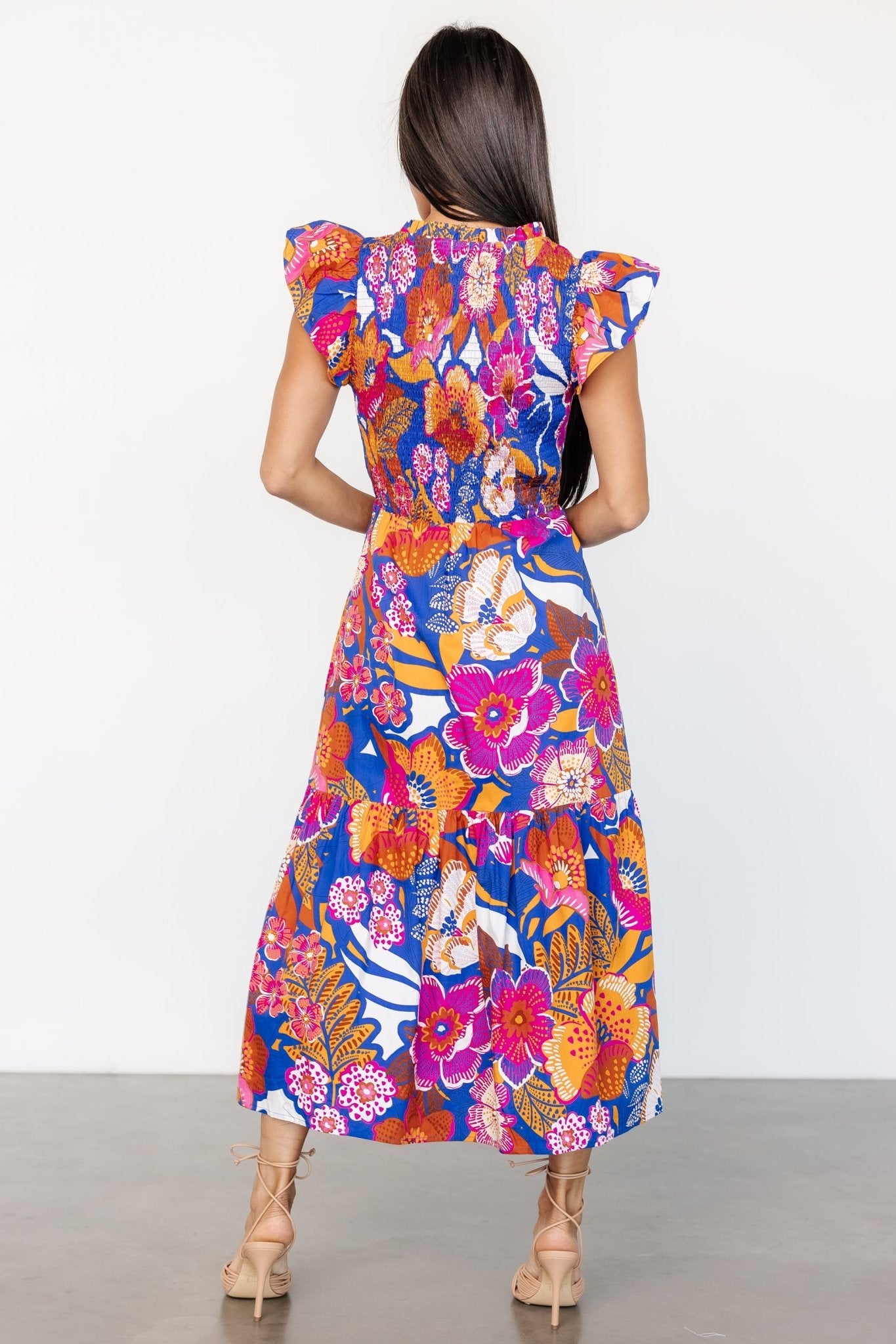 Dominique Midi Dress | Cobalt + Fuchsia Multi Sale New