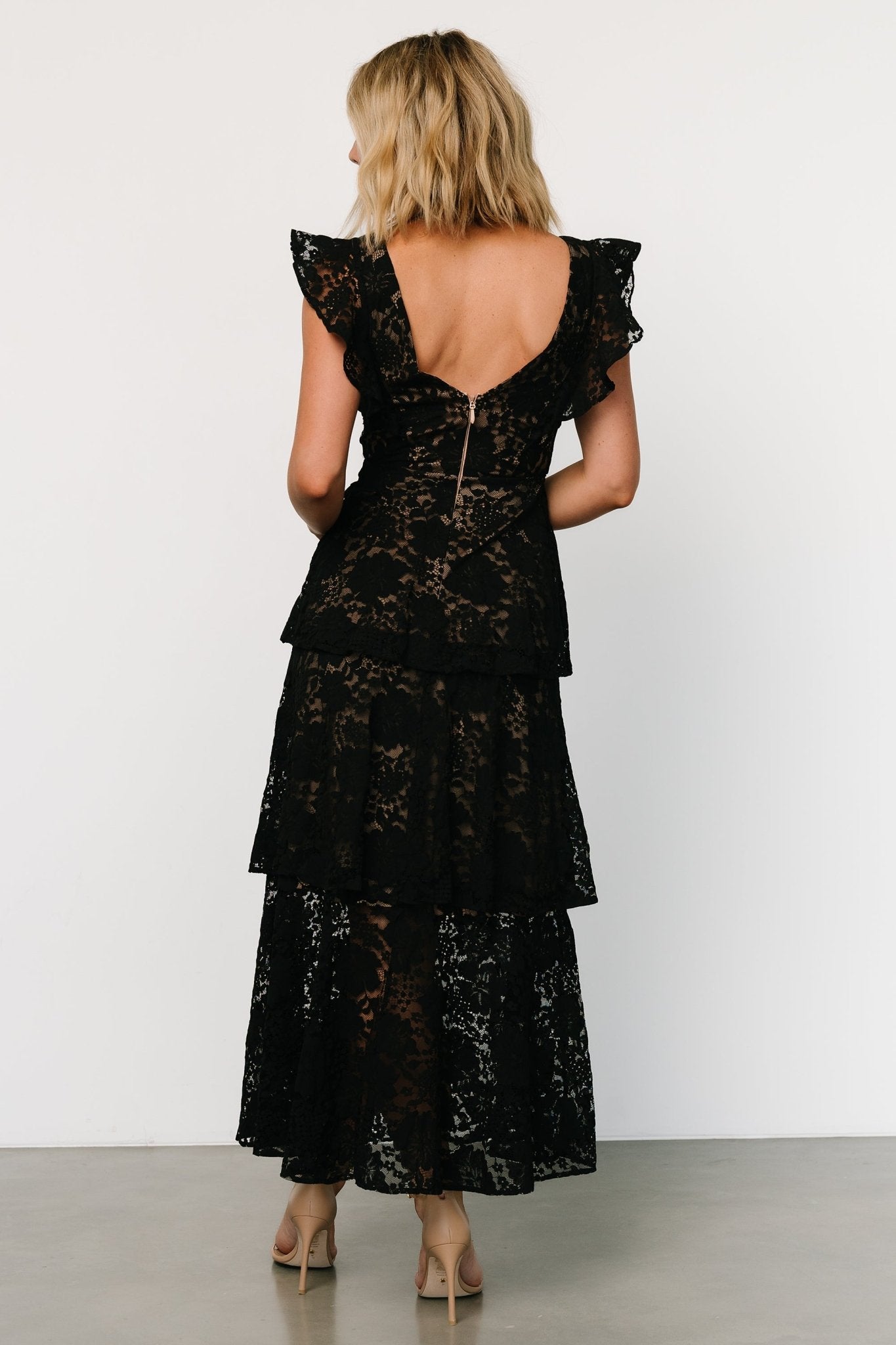 Margot Lace Tiered Maxi Dress | Black + Nude Sale Online Online