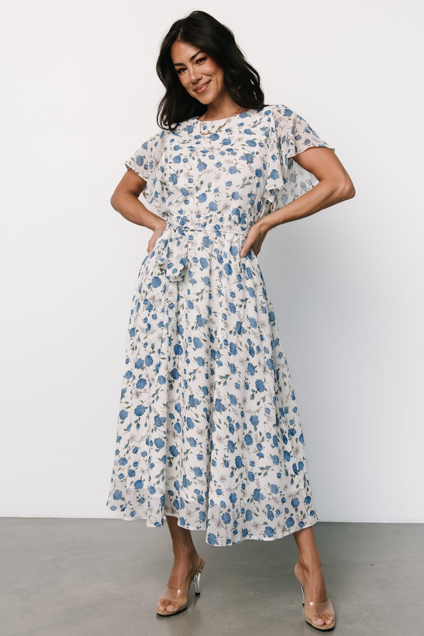 Laurel Midi Dress | Off-White + Blue Floral Clearance Newest