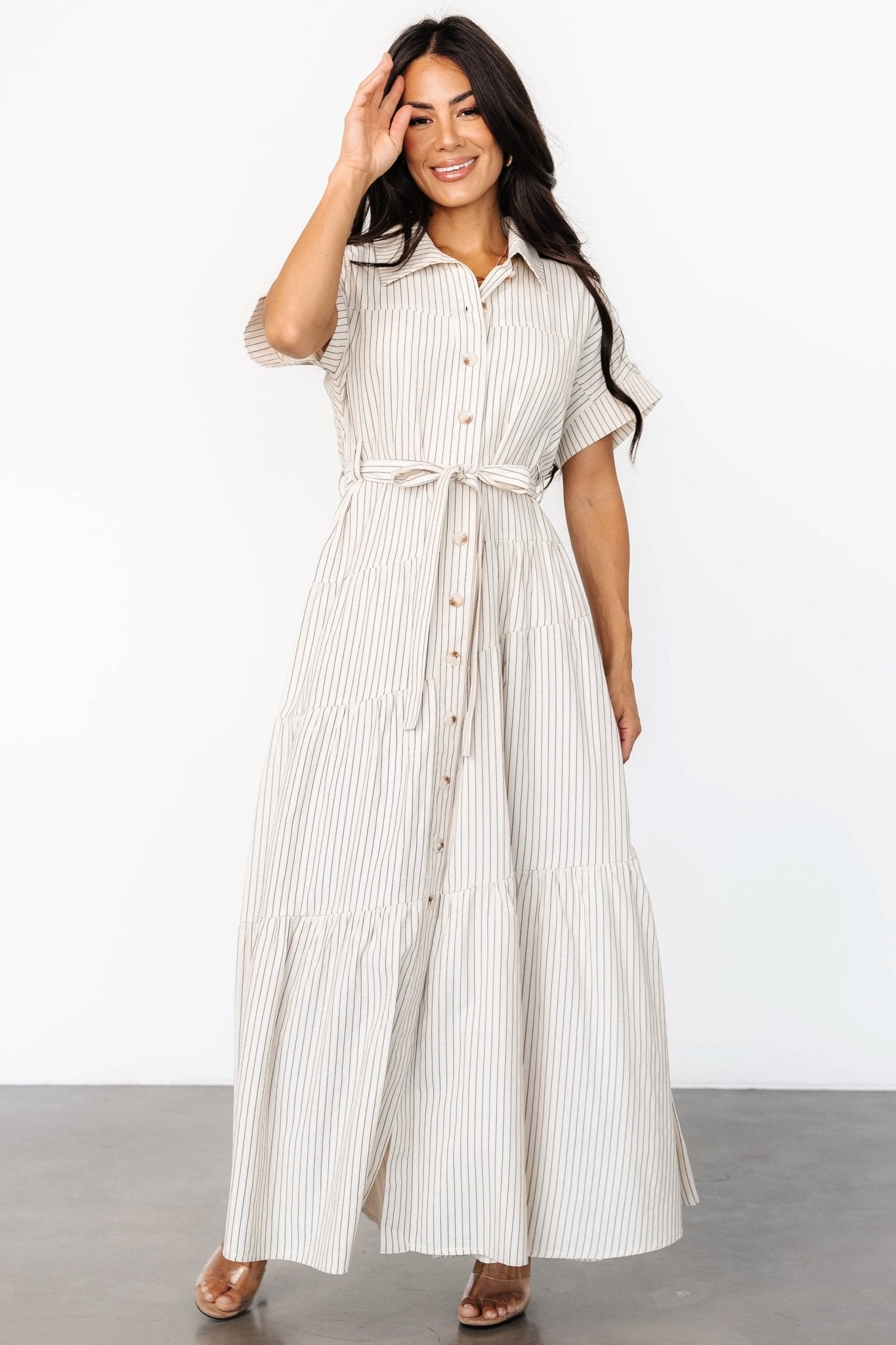 Covey Button Up Maxi Dress | Cream Stripe Cheap Footlocker Finishline