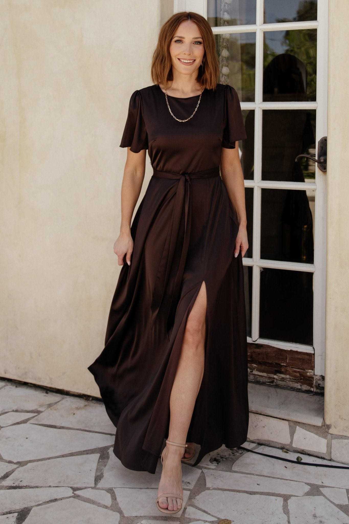 Agnes Satin Maxi Dress | Espresso Cheap