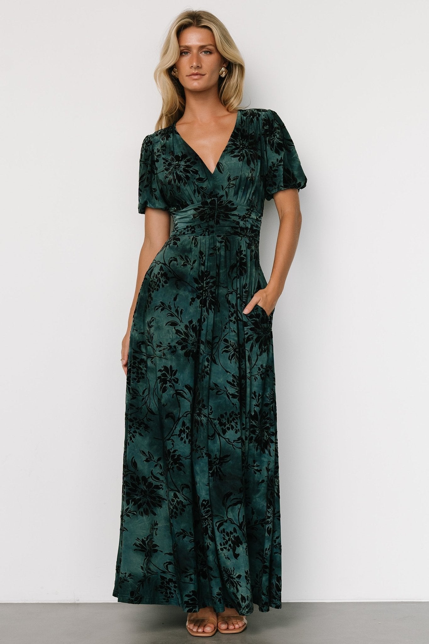 Leslie Velvet Maxi Dress | Jade + Black For Sale Cheap Online