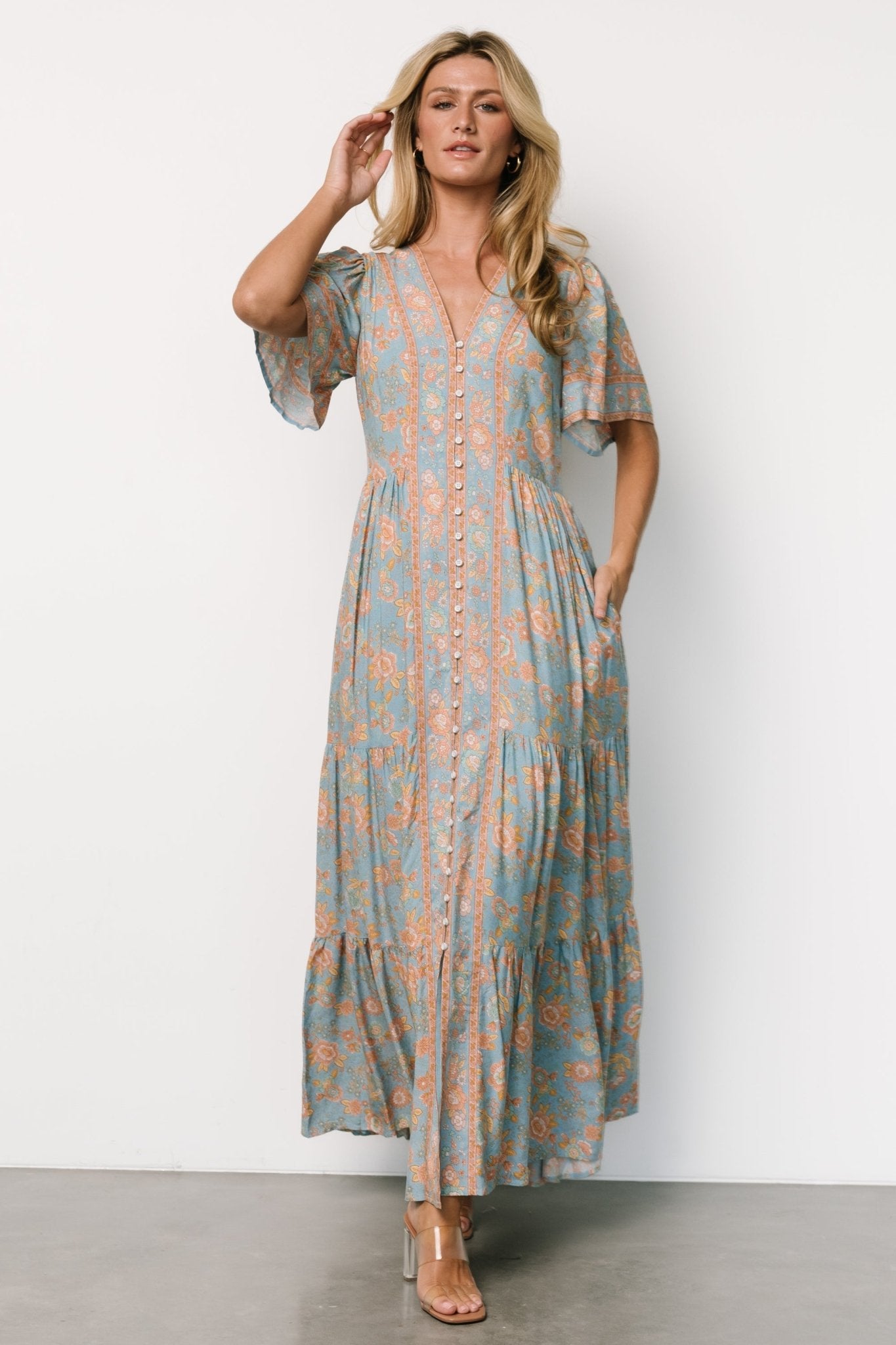 Cheryl Maxi Dress | Dusty Blue Floral Sale 2025 Newest