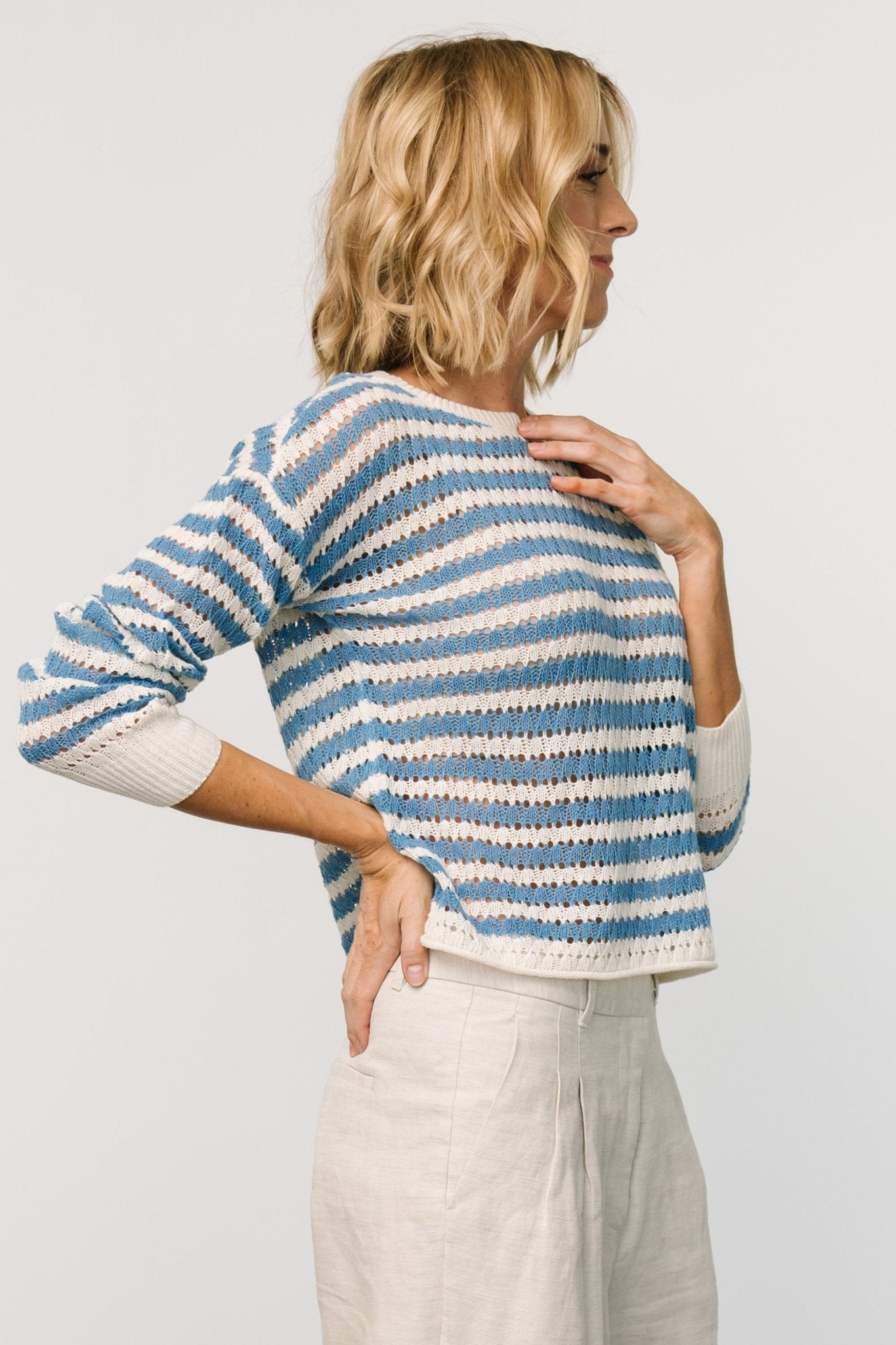 Dawn Open Knit Top | Blue + Ivory Sale Recommend