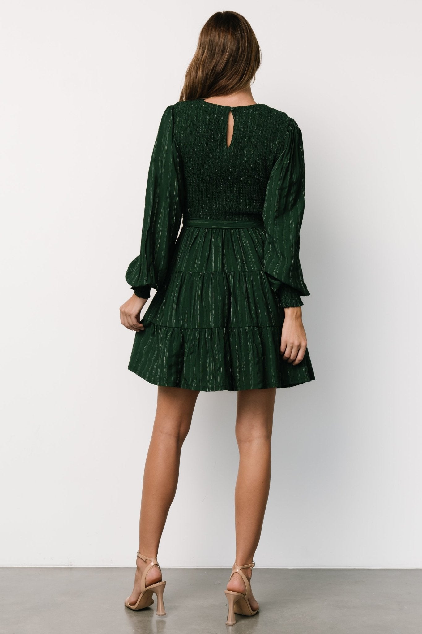 Ivey Smocked Short Dress | Dark Green + Silver Reliable Sale Online