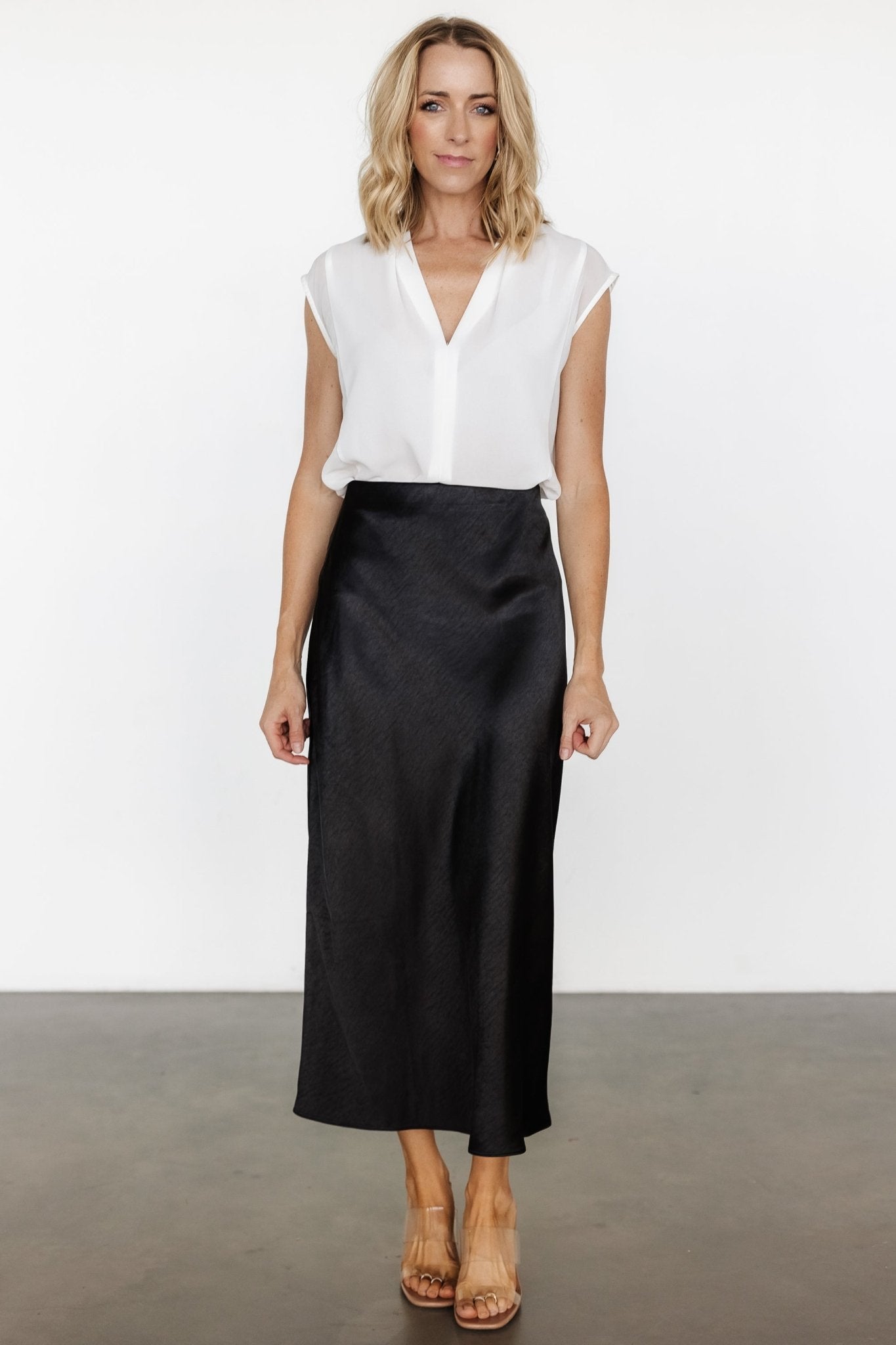 Celeste Satin Midi Skirt | Black Clearance Ebay