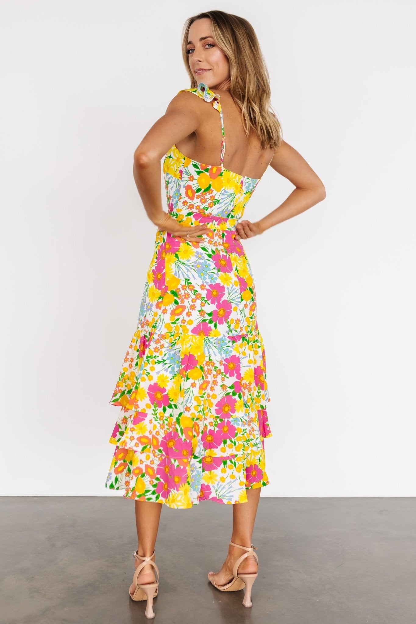 Dani Ruffle Tiered Midi Dress | Multi Floral Outlet Purchase