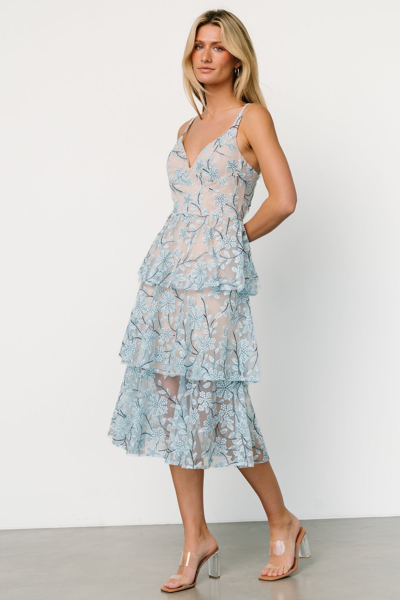 Giavanna Tiered Midi Dress | Dusty Blue Outlet For Nice