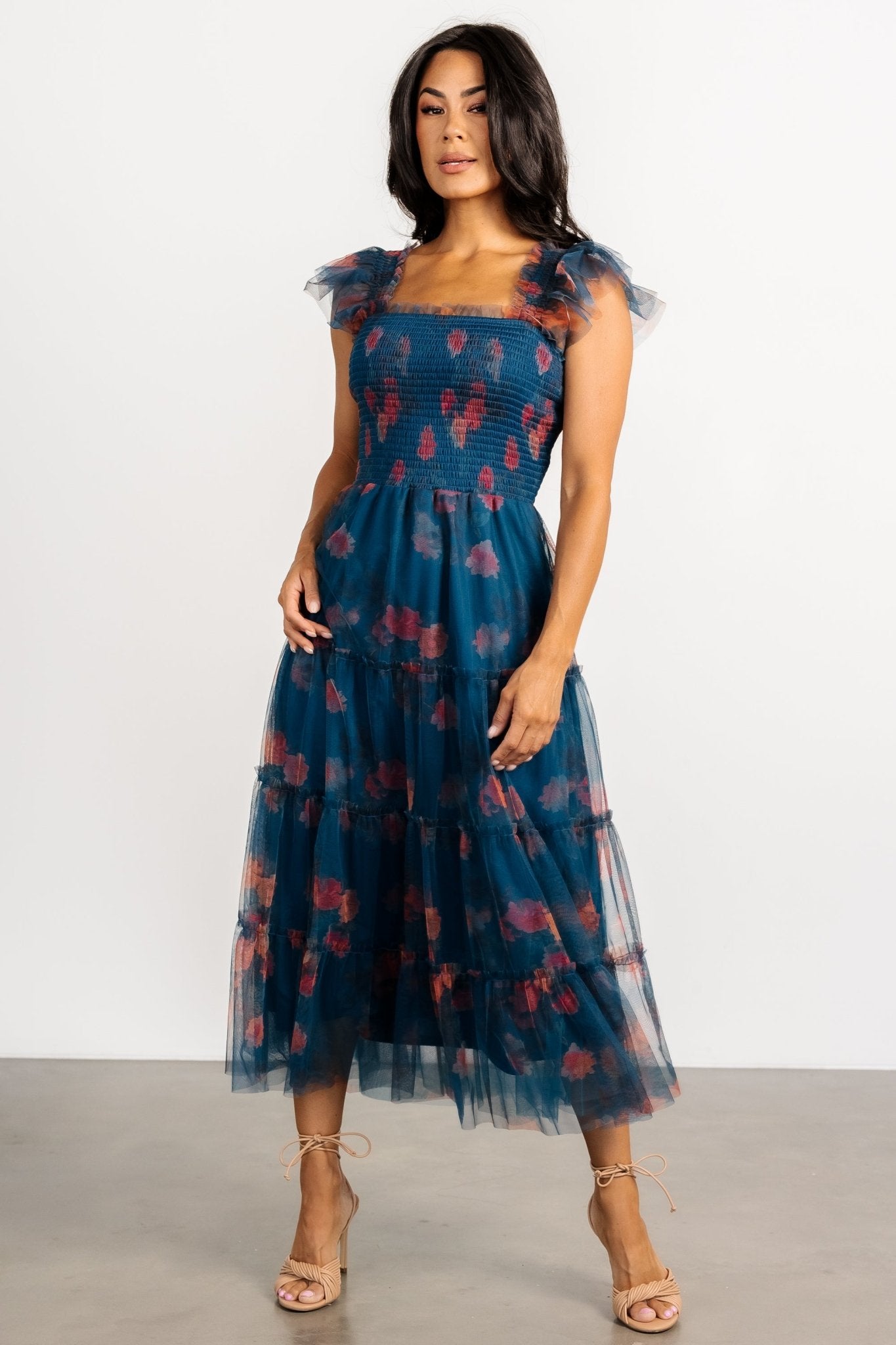 Clementine Tulle Midi Dress | Persian Blue + Rust Buy Cheap Fake